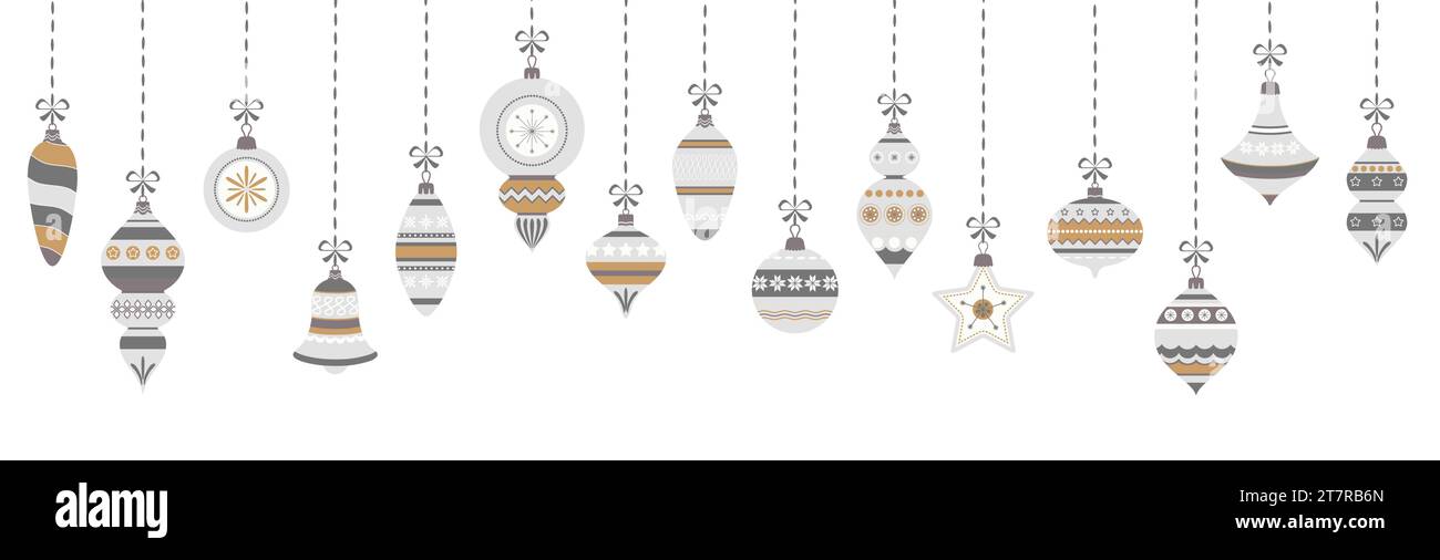 illustration vectorielle eps avec différentes boules d'arbre de noël élégantes vintage avec ornements et décorations de fête de couleur argent Illustration de Vecteur