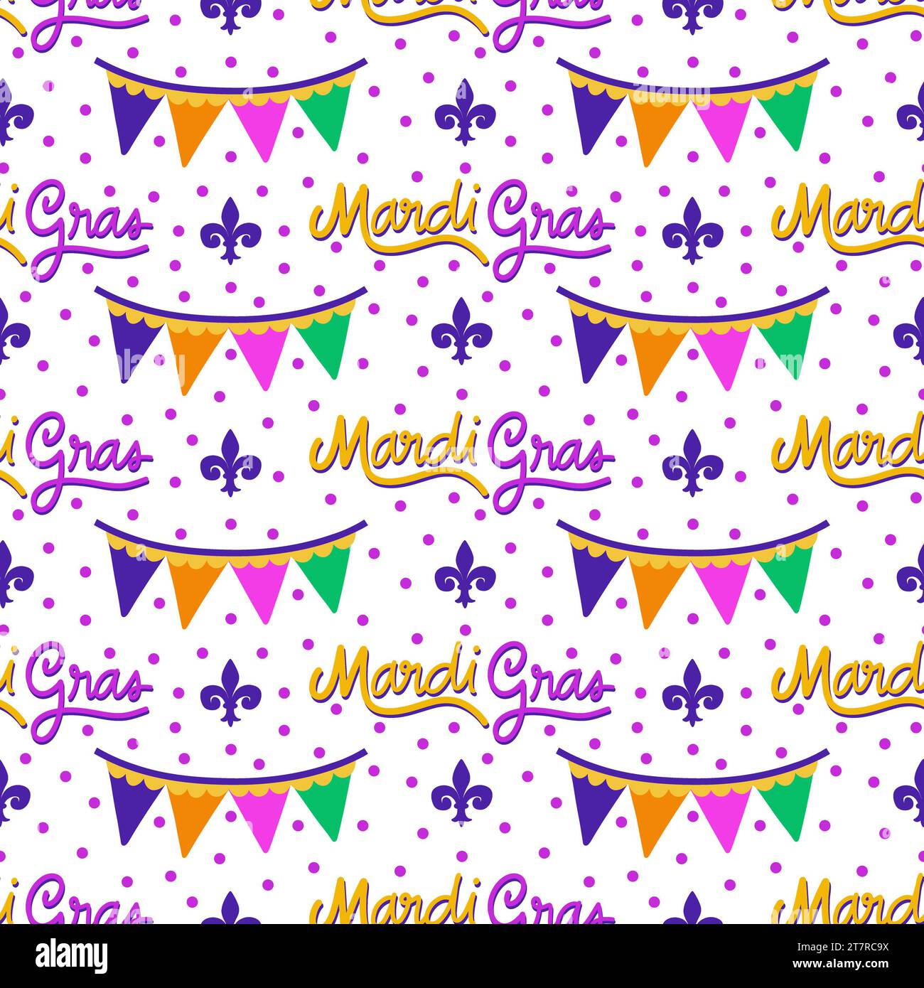 Mardi gras Lettering et Buntings sur White Seamless Pattern Design Banque D'Images