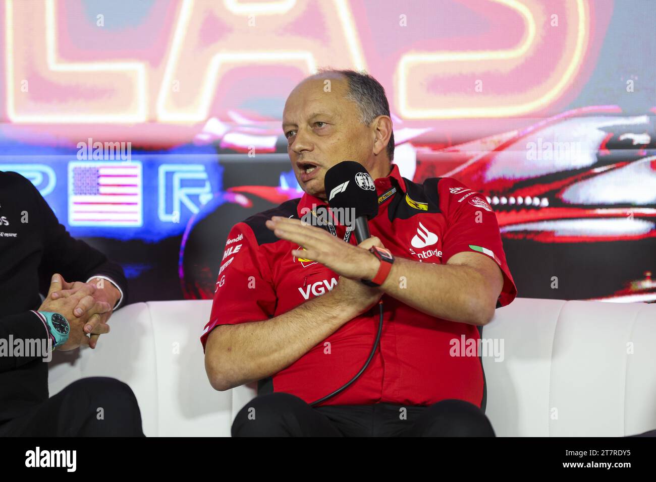 Conférence de presse principale de l'équipe avec VASSEUR Frederic (fra), Scuderia Ferrari, portrait lors du Grand Prix de Formule 1 Heineken Silver Las Vegas 2023, 21e manche du Championnat du monde de Formule 1 2023 du 17 au 19 novembre 2023 sur le Las Vegas Strip circuit, à Las Vegas, USA Banque D'Images