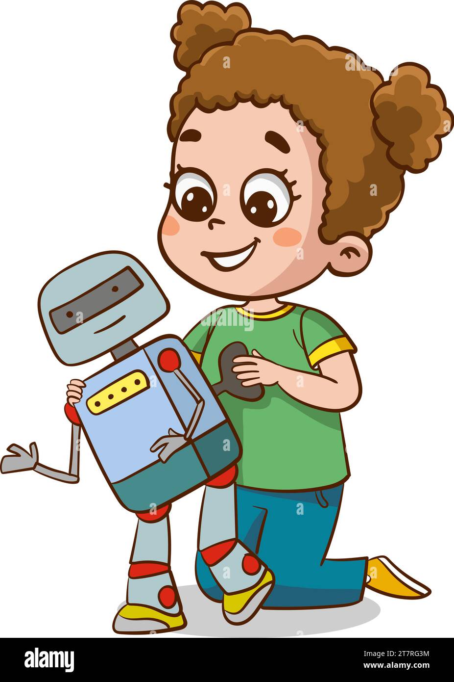 illustration vectorielle d'enfants jouant avec un robot Illustration de Vecteur