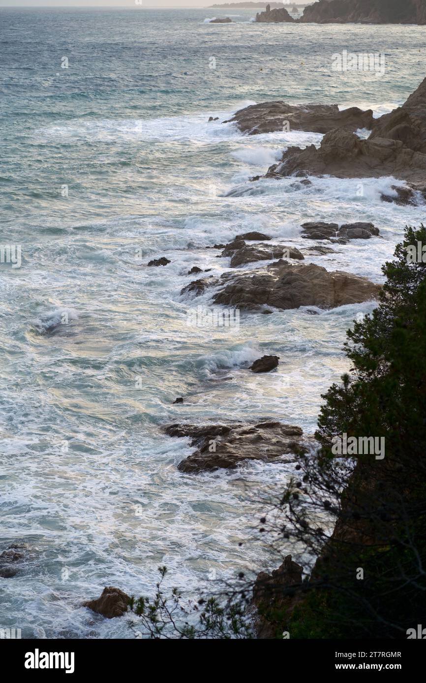 vagues d'eau mousseuses vertigineuses et tourbillonnantes photographiées d'en haut Banque D'Images