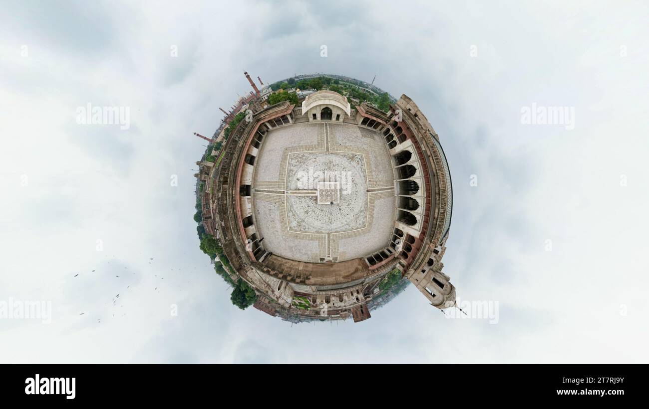 Sheesh Mahal (fort de Lahore) vue aérienne panoramique à 360 degrés. Banque D'Images