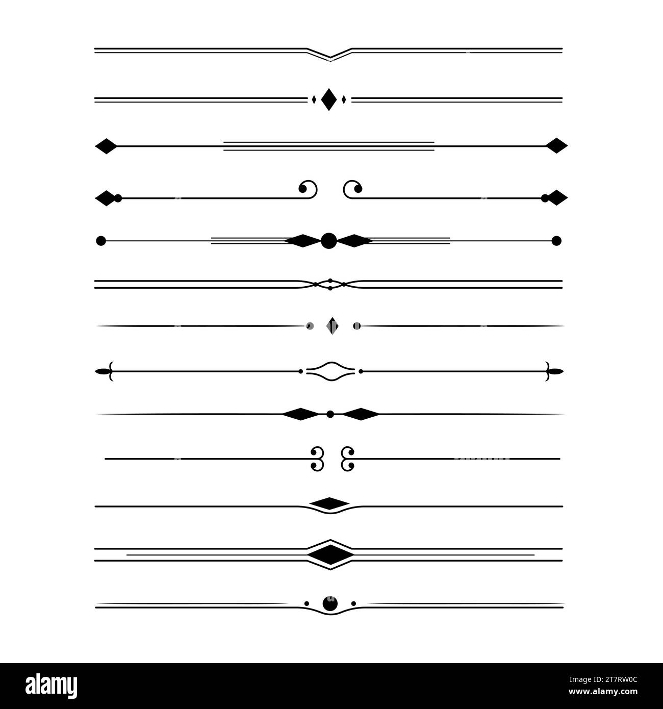 Jeu de déviateurs de texte, séparateurs minimums de lignes, bordures élégantes de doodlle, éléments décoratifs isolés sur fond blanc. Illustration vectorielle Illustration de Vecteur