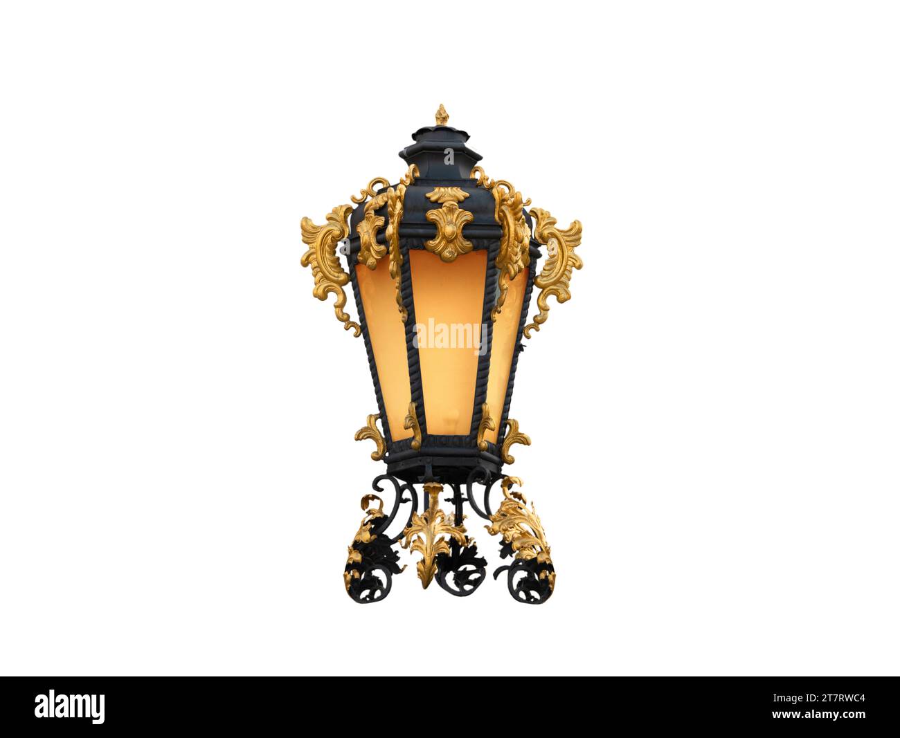 vieux lampadaire vintage, stuc décoratif avec dorure, isolé sur fond blanc Banque D'Images