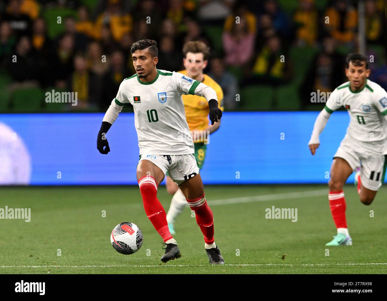 MELBOURNE, AUSTRALIE 16 novembre 2023. Photo : l'attaquant bangladais Rakib Hossain (10) lors de la coupe du monde de la FIFA 2026 AFC Asian Qualifiers R1 Australia Banque D'Images