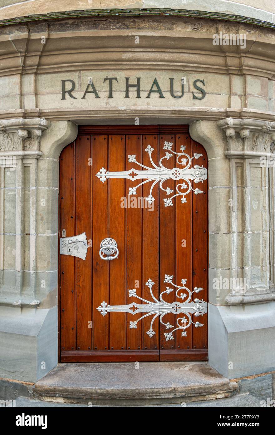 Porte historique de la mairie de Überlingen sur le lac de Constance, Bade-Württemberg, Allemagne, Europe Banque D'Images