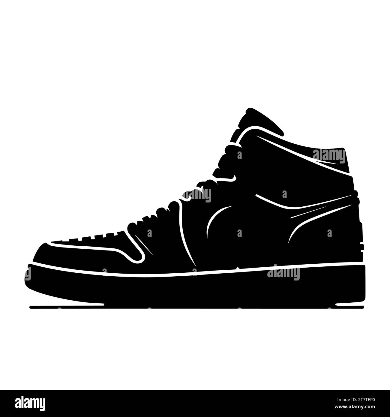 Icône des sneakers. Silhouette noire de baskets montantes sur fond blanc. Illustration vectorielle Illustration de Vecteur