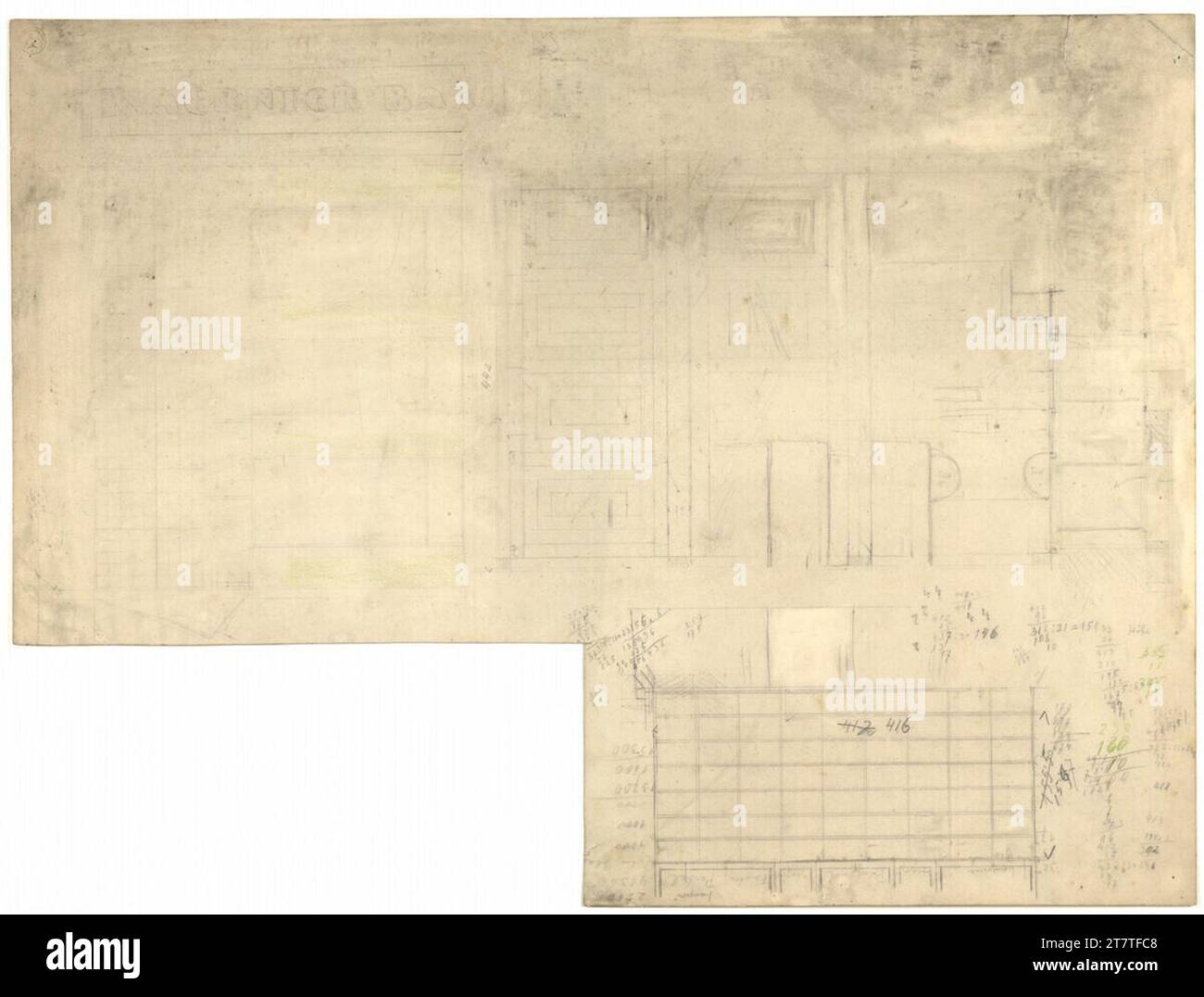 Adolf Loos (Entwerfer in) Carinthian Bar, Vienne I., Carinthian rond, portail, plafond, croquis divers. Papier-enseigne ; crayon 1908 , 1908 Banque D'Images