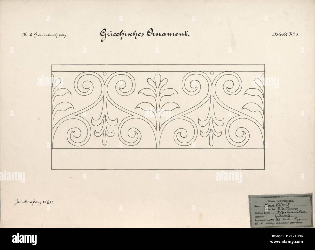 Adolf Loos (Zeichner in) travail des jours d'école de Loos, ornement grec 11. 1885. Papier-enseigne ; encre 1885, 1885 Banque D'Images