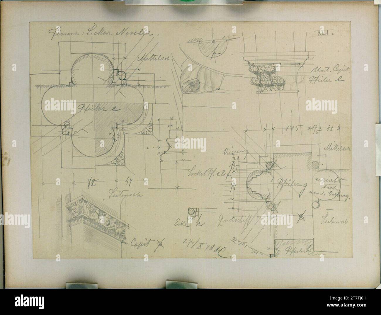 Alfred Castelliz (Zeichner in) Florenz, S. Maria Novella, Pfeilers, plan, ouvert, perspective. Papier, moyen -fort ; dessin au crayon 1898 , 1898 Banque D'Images