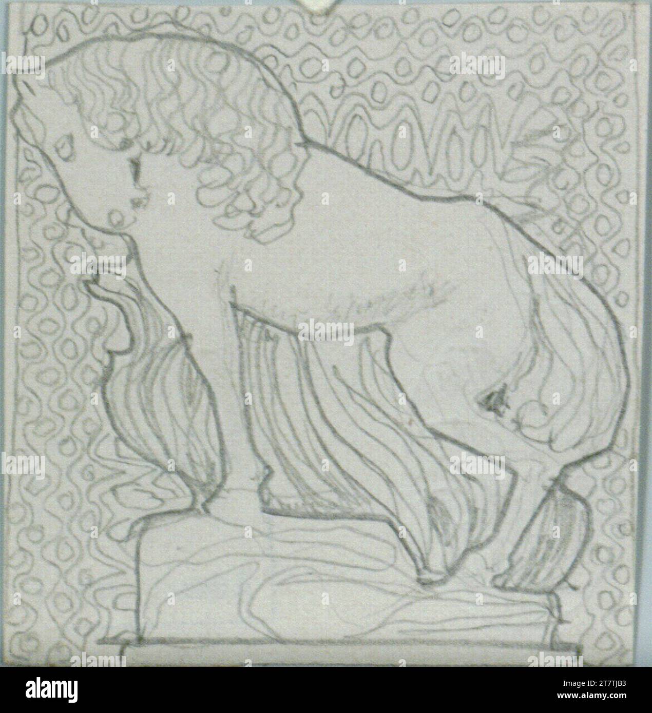 Alfred Castelliz étude ornementale avec cheval. Papier, moyen -fort ; dessin au crayon Banque D'Images