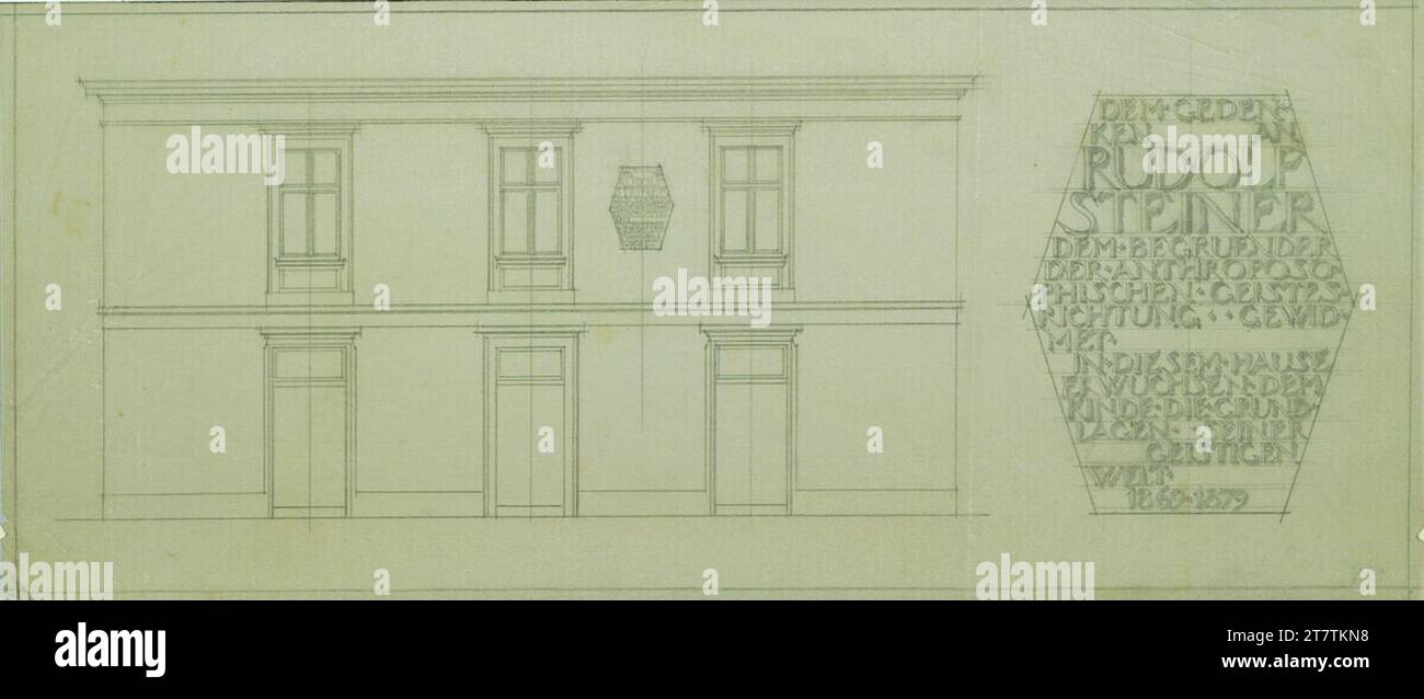 Alfred Castelliz plaque commémorative pour Rudolf Steiner, design, vue et situation d'attachement. Aquafix ; dessin au crayon vers 1928 Banque D'Images