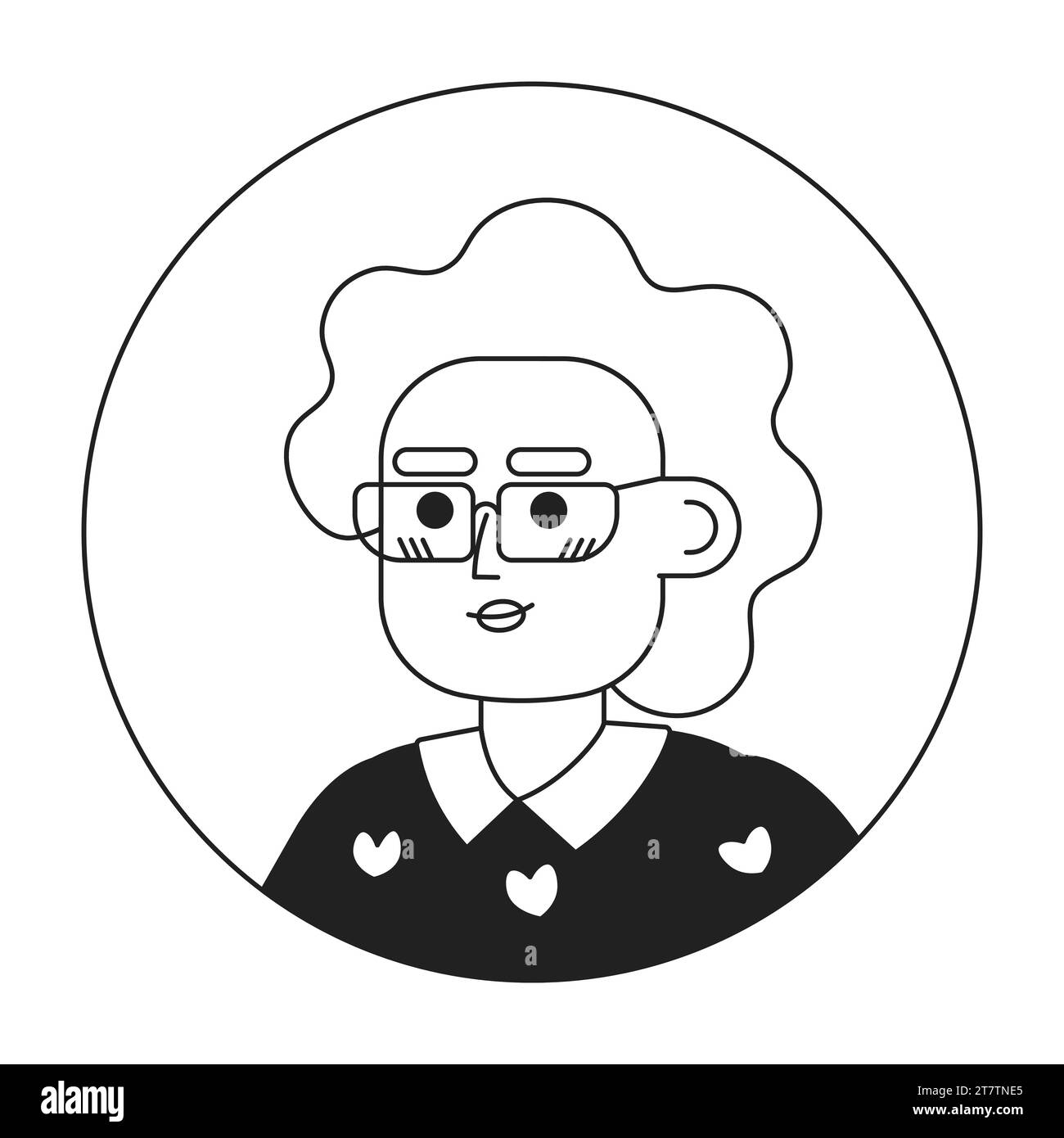 Lunettes grand-mère relaxée souriant noir et blanc illustration d'avatar vectoriel 2D Illustration de Vecteur