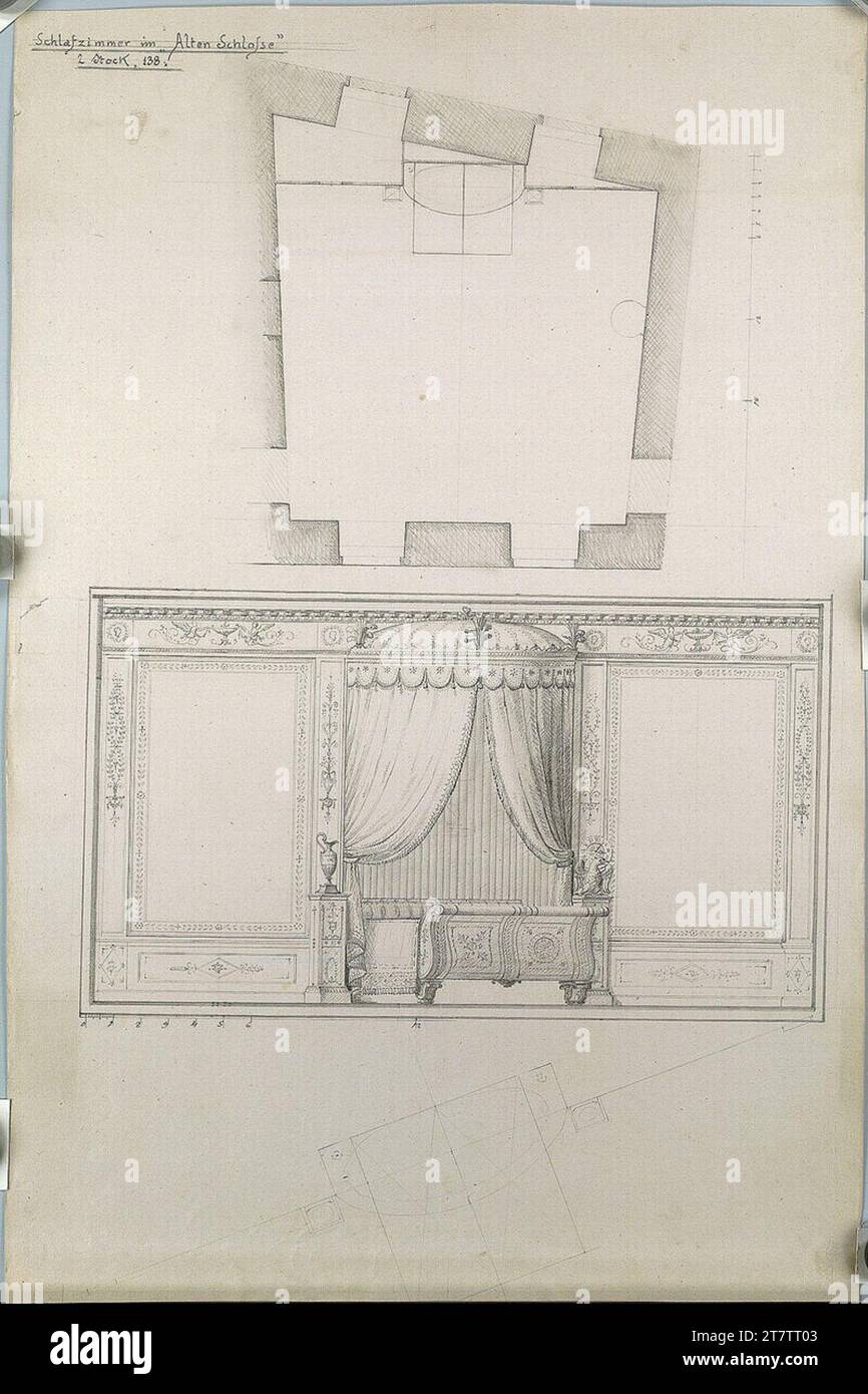 Unbestimmt (an der Entstehung Beteiligte r) Laxenburg, vieux château, 2e étage, chambre, plan d'étage, vue orthogonale et détail du profil. Papier ; dessin au crayon ; crayon Banque D'Images