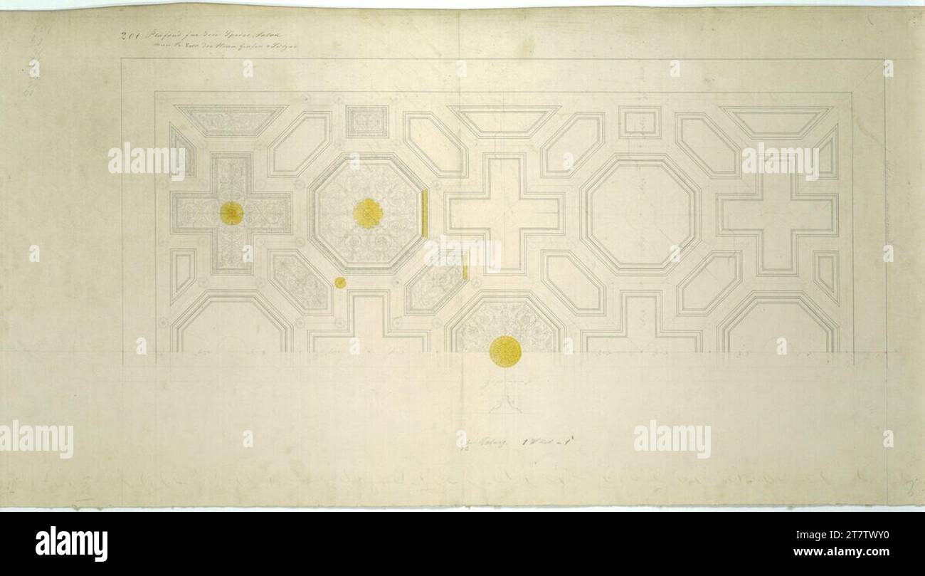 Carl von Hasenauer Vienna I, Bösendorferstraße 13, Palais Lützow, 1st floor, salle à manger, plafond, ci-dessous. Crayon, printemps en noir, aquarelle vers 1870 Banque D'Images