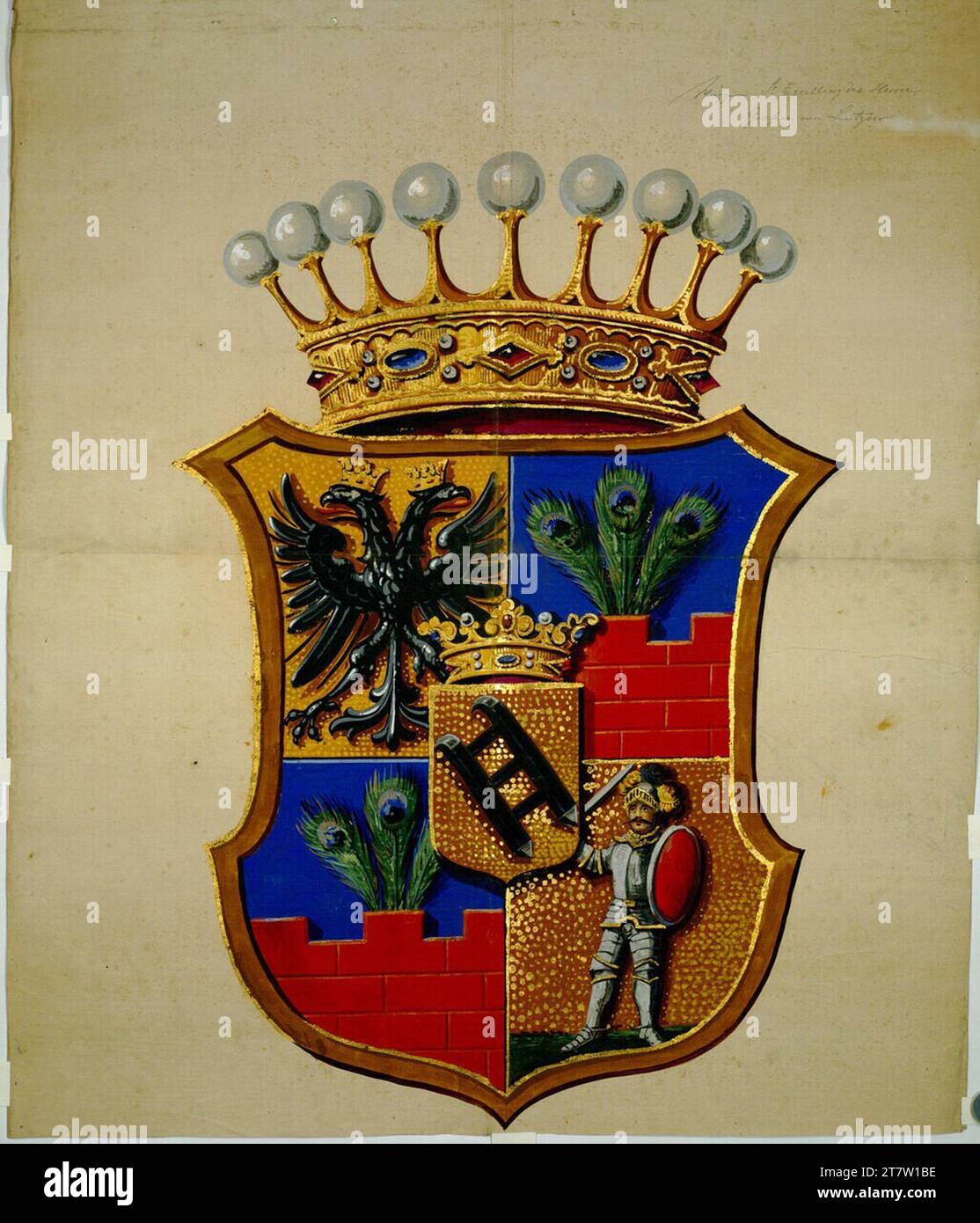Carl von Hasenauer Vienne I, Bösendorferstraße 13, Palais Lützow, armoiries de Lützow. Crayons, gouache vers 1870 Banque D'Images