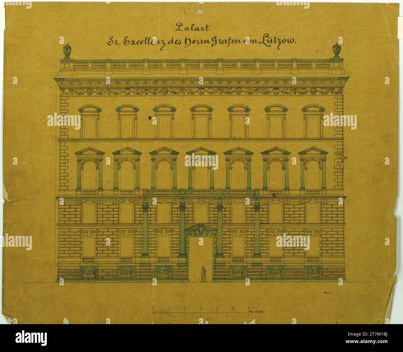 Carl von Hasenauer Vienne I, Bösendorferstraße 13, Palais Lützow, façade de Bösendorferstraße. Papier transparent sur papier, printemps en noir, aquarelle, crayon vers 1870 Banque D'Images