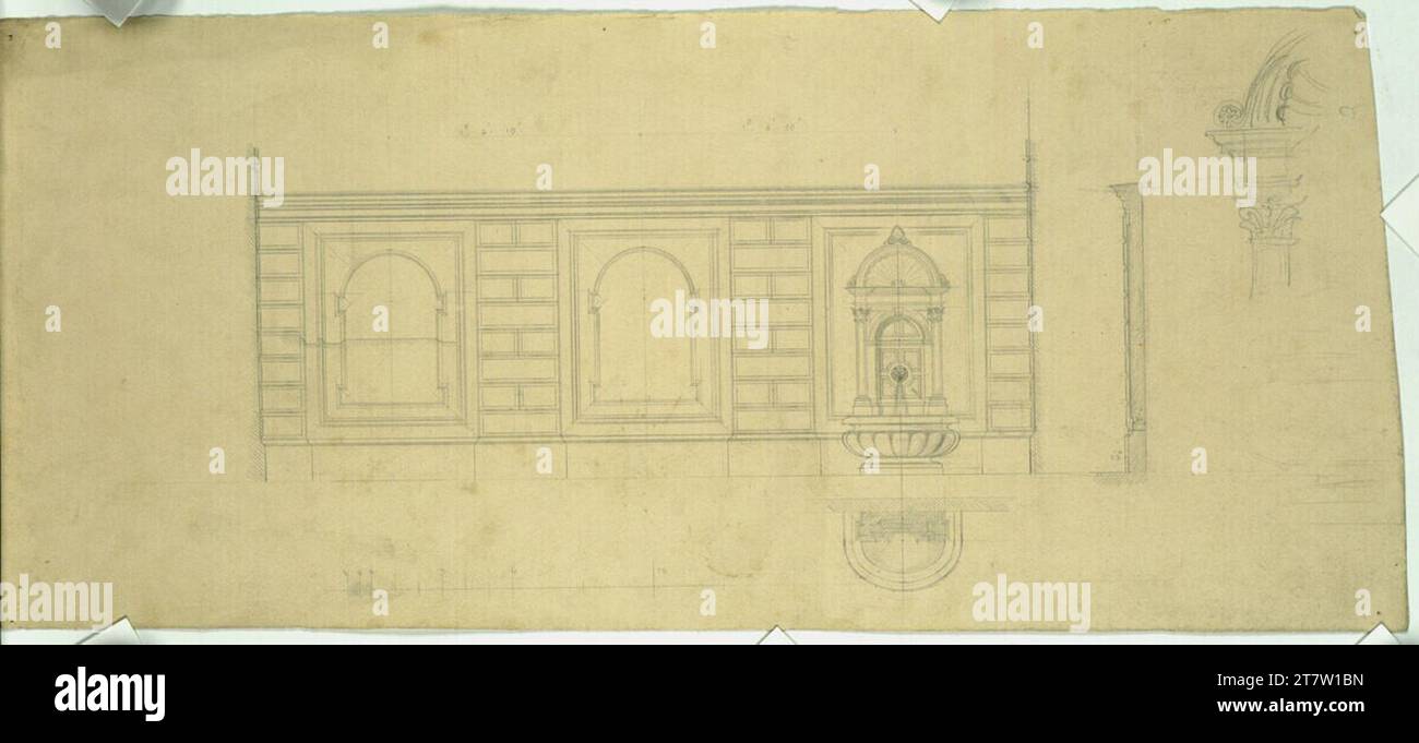 Carl von Hasenauer Vienne I, Palais Lützow, Bösendorferstraße 13, avant-projet pour le mur de cour arrière, plan d'étage et déchiré. Crayon Banque D'Images