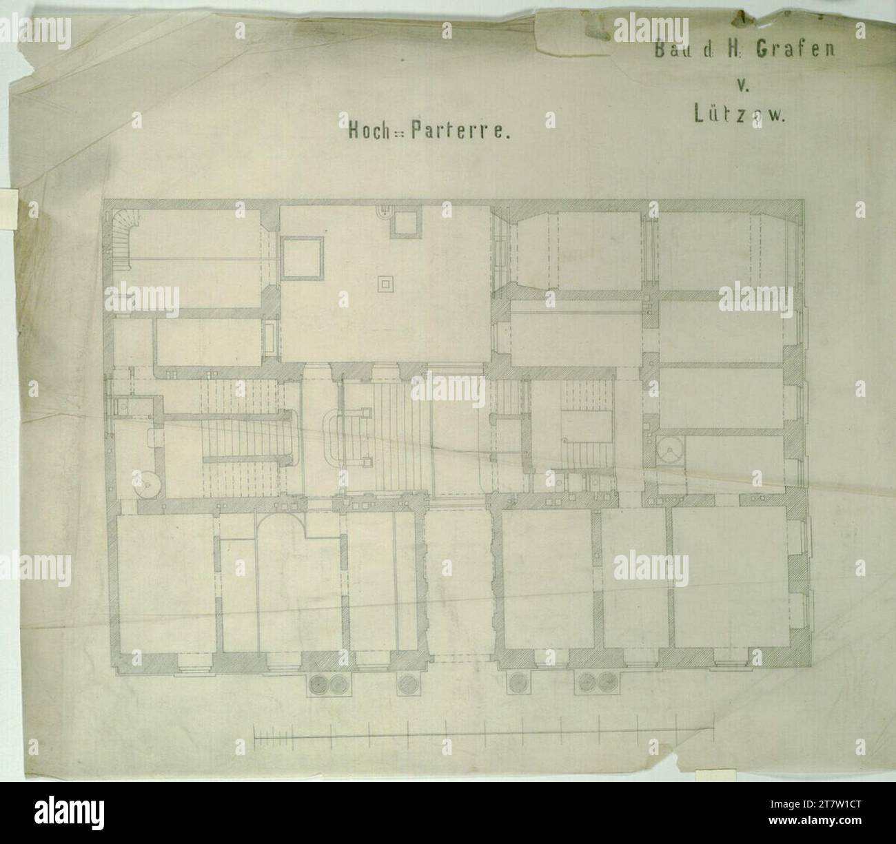 Carl von Hasenauer Vienne I, Bösendorferstraße 13, Palais Lützow, Hochparterre, plan d'étage. Papier transparent, crayon vers 1870 Banque D'Images