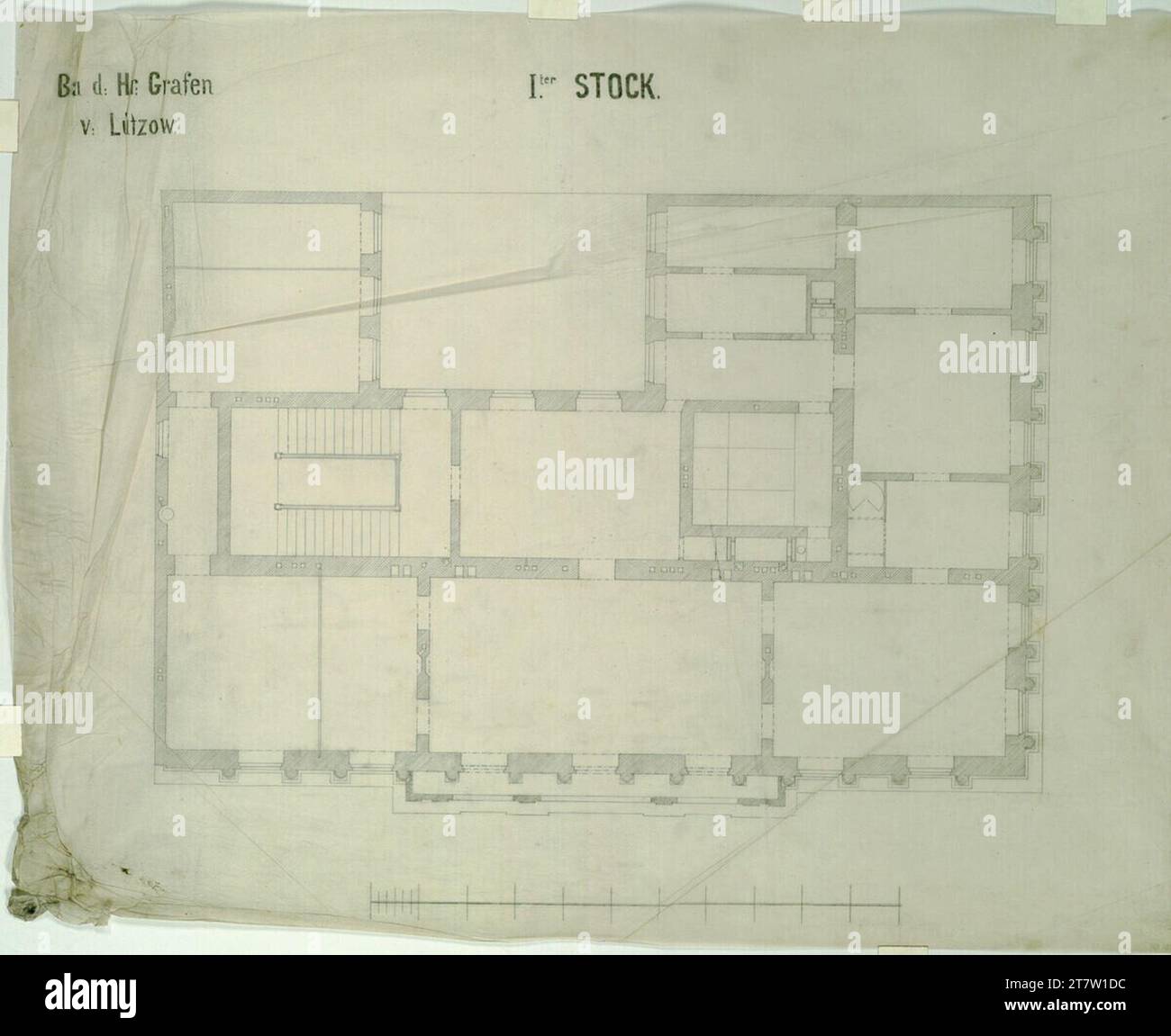 Carl von Hasenauer Vienne I, Bösendorferstraße 13, Palais Lützow, 1e étage, plan. Papier transparent, crayon vers 1870 Banque D'Images