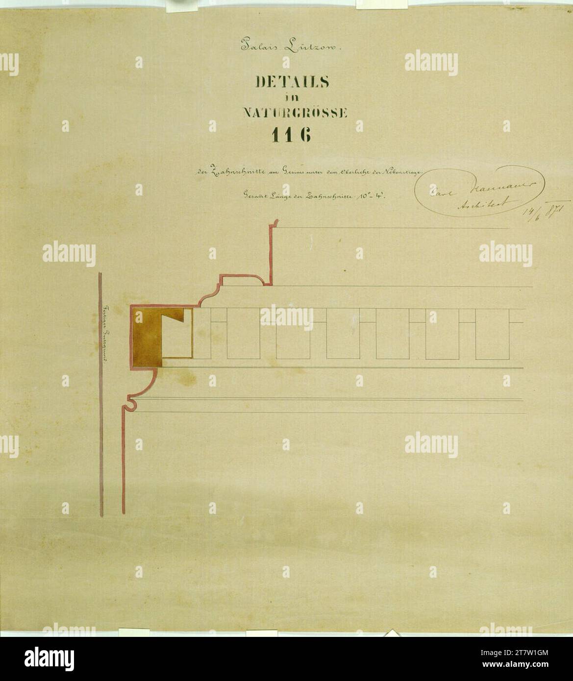 Carl von Hasenauer Vienne I, Bösendorferstraße 13, Palais Lützow, escaliers latéraux, puits de lumière, profil. FEDER en noir, aquarelle 14.6.1871 , 1871-06-14 Banque D'Images