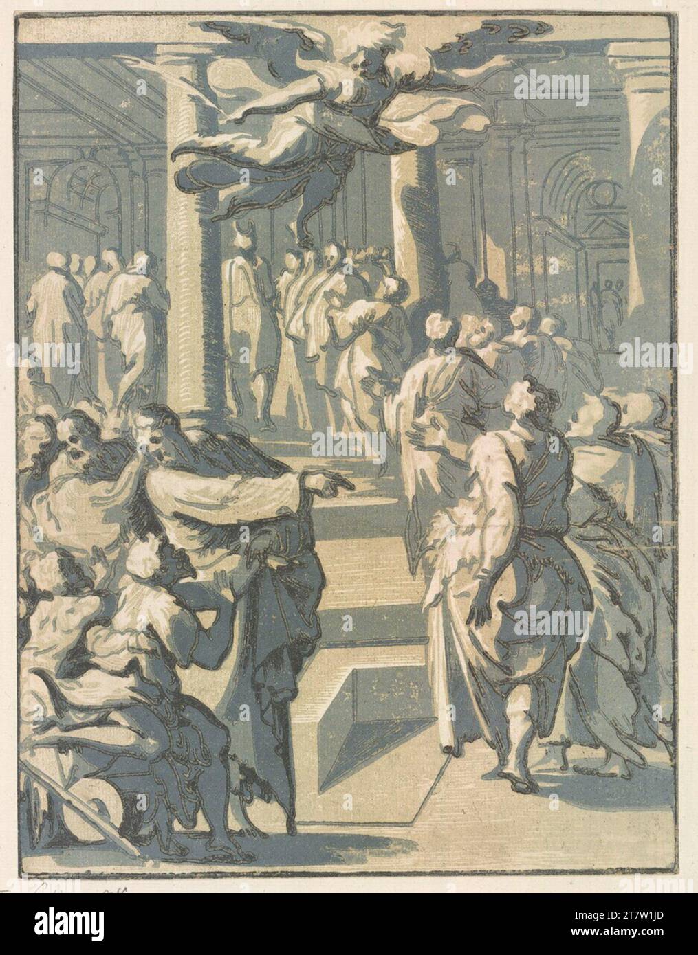 Giuseppe Nicola Vicentino (Rossigliani) (Rossigliani) Christ guérit un paralysé. Clair OBSCUR gravure sur bois en quatre planches 1534-1544, 1534/1544 Banque D'Images