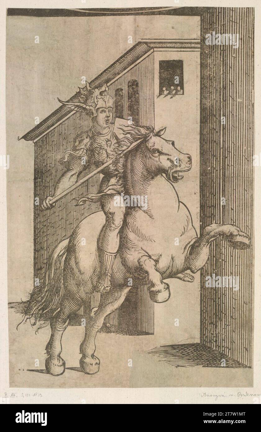 Niccolò Boldrini Marcus Curtius à cheval. Clair OBSCUR gravure sur bois (sans plaque sonore) 2. Drittel 16. Century Banque D'Images