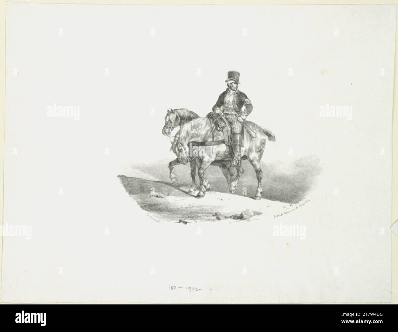 Théodore Géricault Un postilion ; ou : les deux chevaux attelés. Lithographie 1823, 1823 Banque D'Images