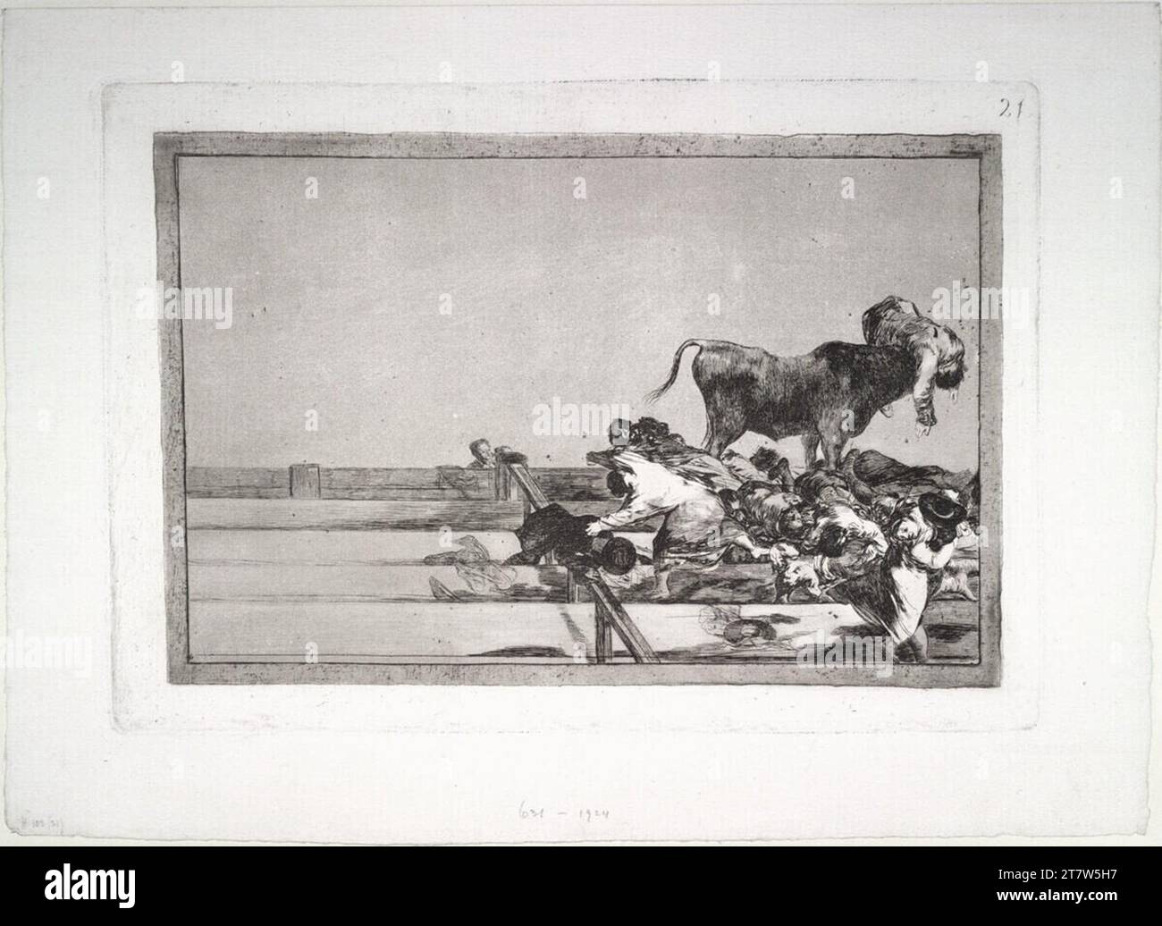 Francisco José de Goya y Lucientes Bullfighting : malheurs survenus dans la pose de la Plaza de Madrid, et la mort du maire de Torrejón - dans Den Ersten Reihen der Arena von Madrid Geschehenes Unglück undes All des Bürgermeisters von Torrejón. Gravure, aquatinte raclée, point 1816 (1. Ausgabe), 1816 Banque D'Images