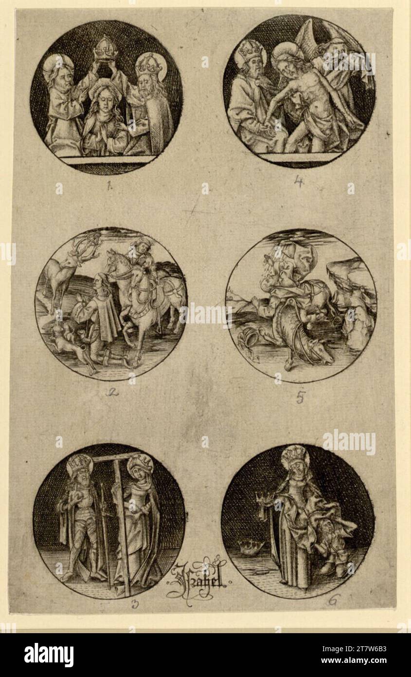 Israhel van Meckenem le couronnement Mariae, Dieu Père avec le fils du fils et divers saints. Gravure sur cuivre letztes Drittel des 15. Centurys Banque D'Images