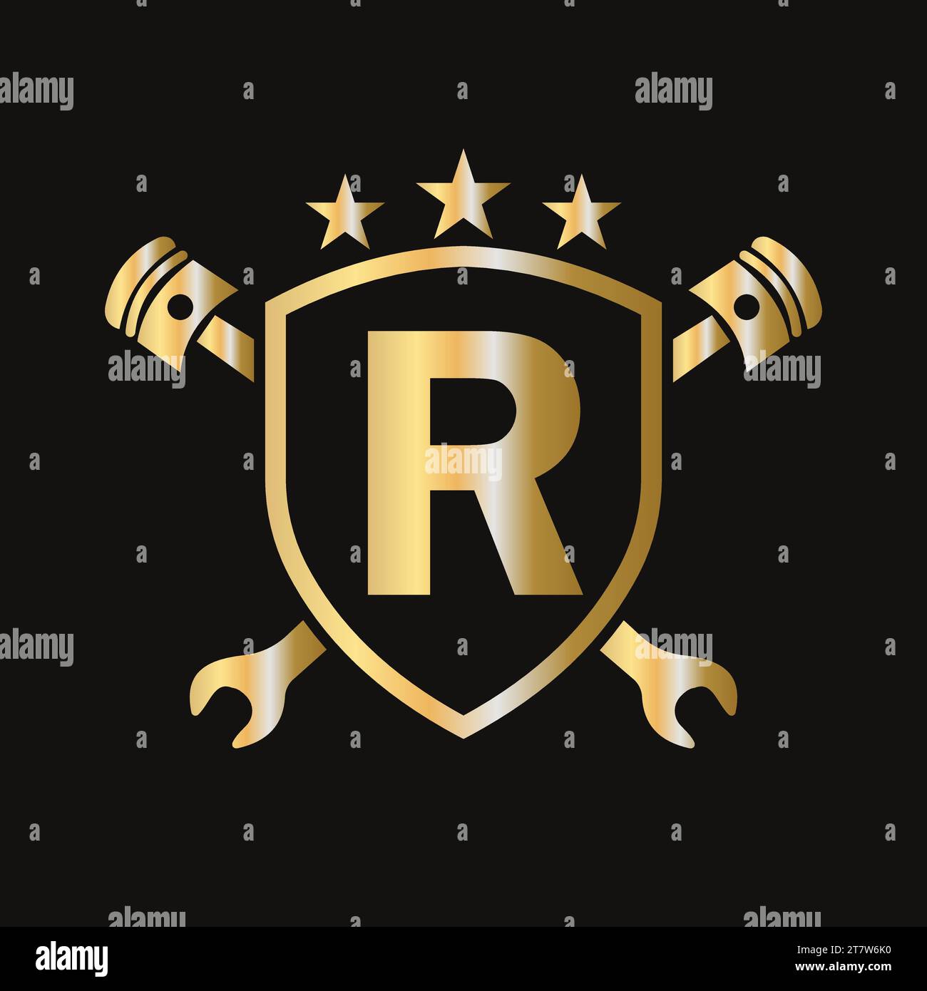 Logo de réparation sur le modèle vectoriel lettre R. Symbole mécanicien ...
