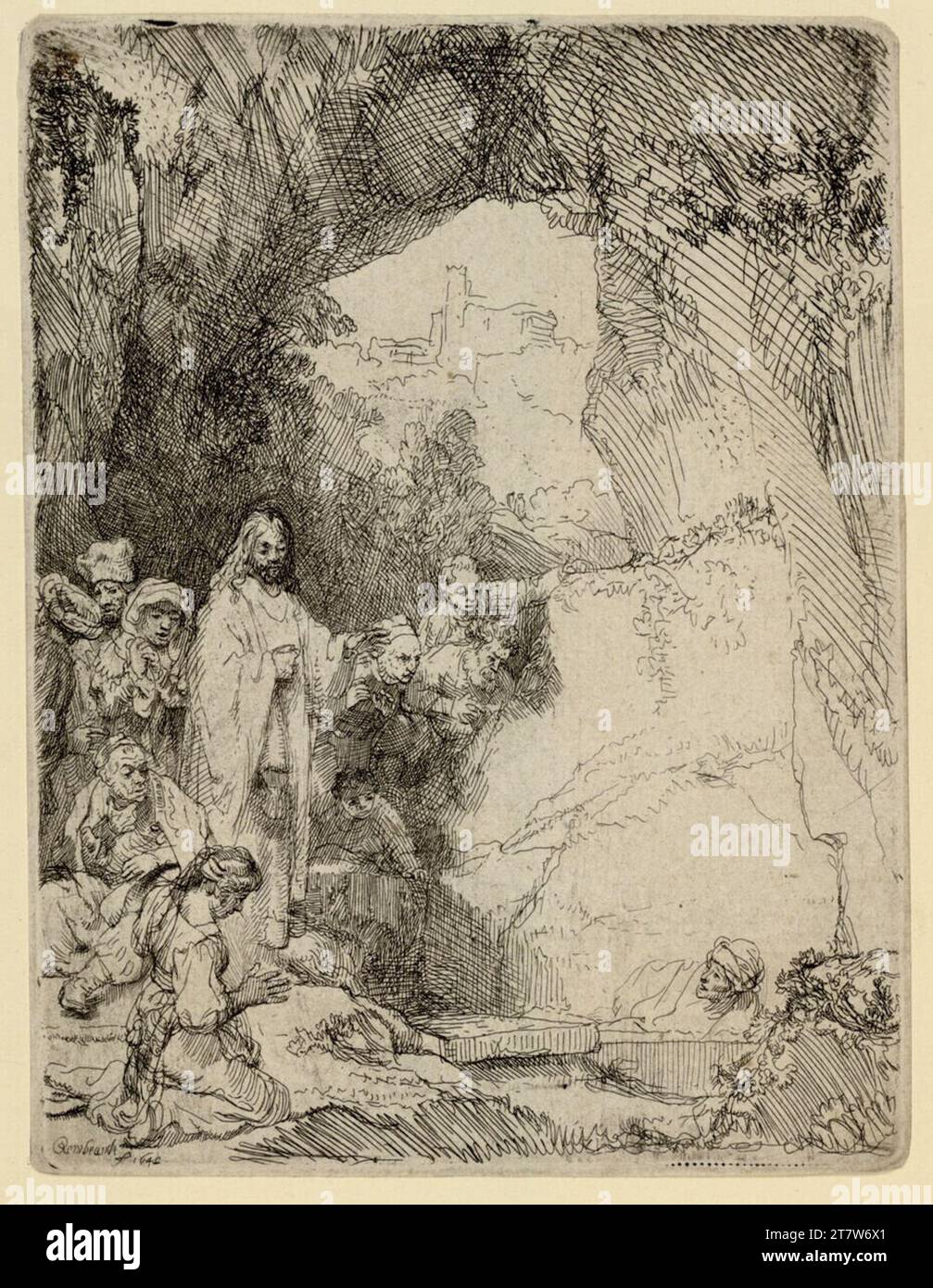 Rembrandt Harmensz. Van Rijn la résurrection du Lazare (petite assiette). Gravure par traces d'une aiguille froide 1642, 1642 Banque D'Images
