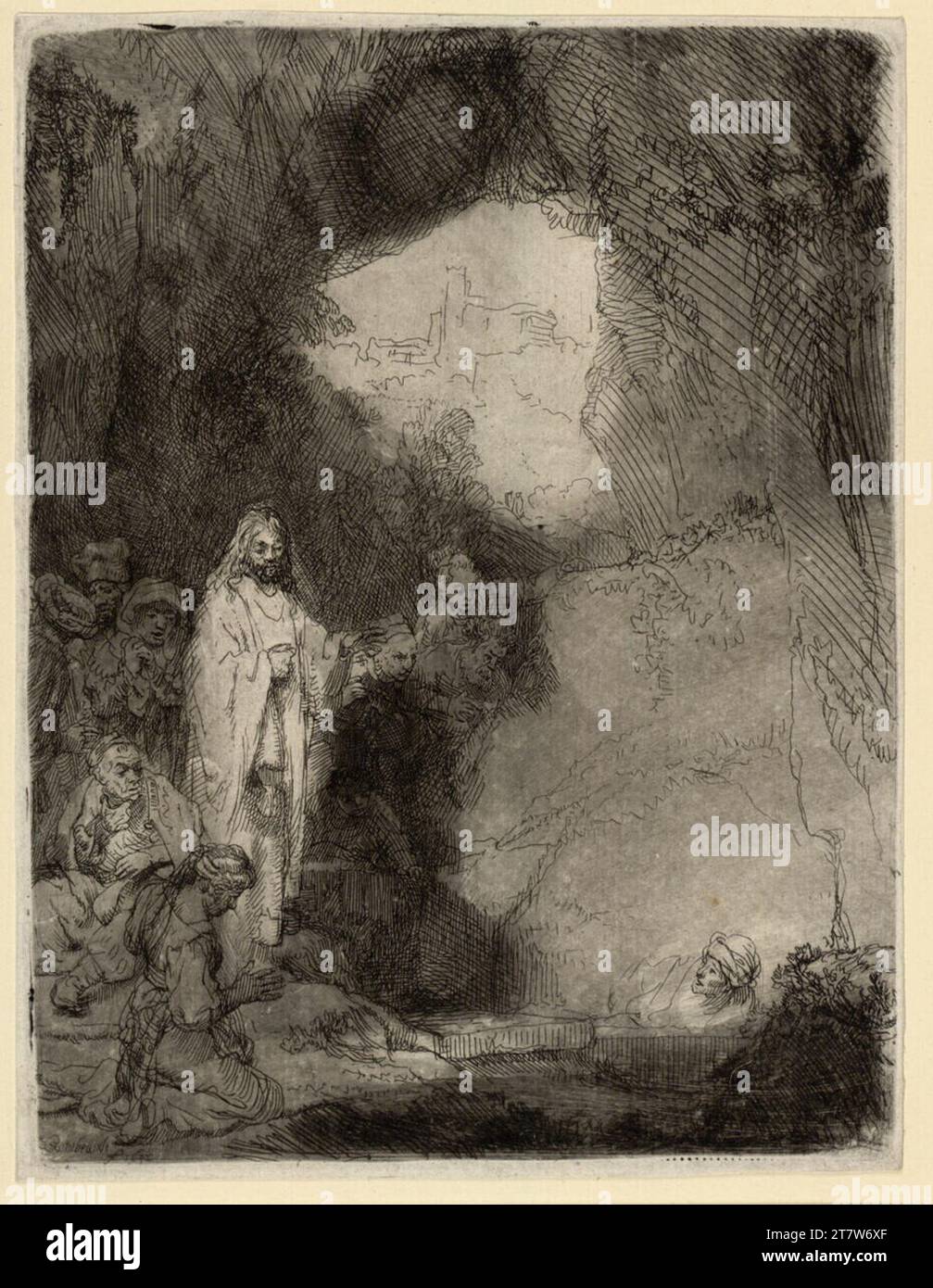 Rembrandt Harmensz. Van Rijn la résurrection du Lazare (petite assiette). Gravure avec traces de l'aiguille froide, ton plat 1642, 1642 Banque D'Images
