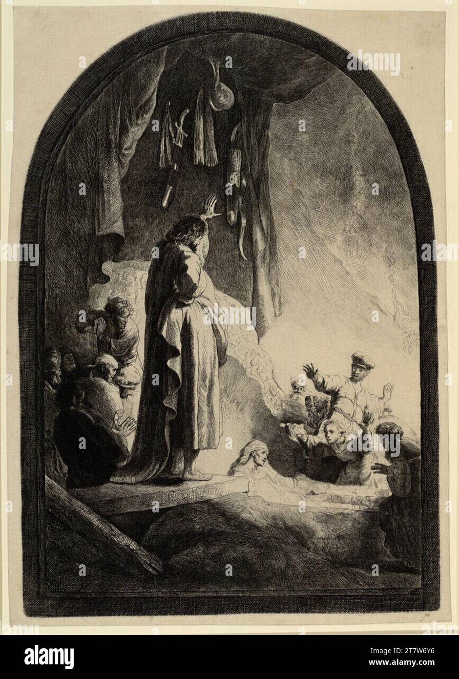 Rembrandt Harmensz. Van Rijn la résurrection du Lazare (grande assiette). Gravure, tombstick vers 1632 Banque D'Images
