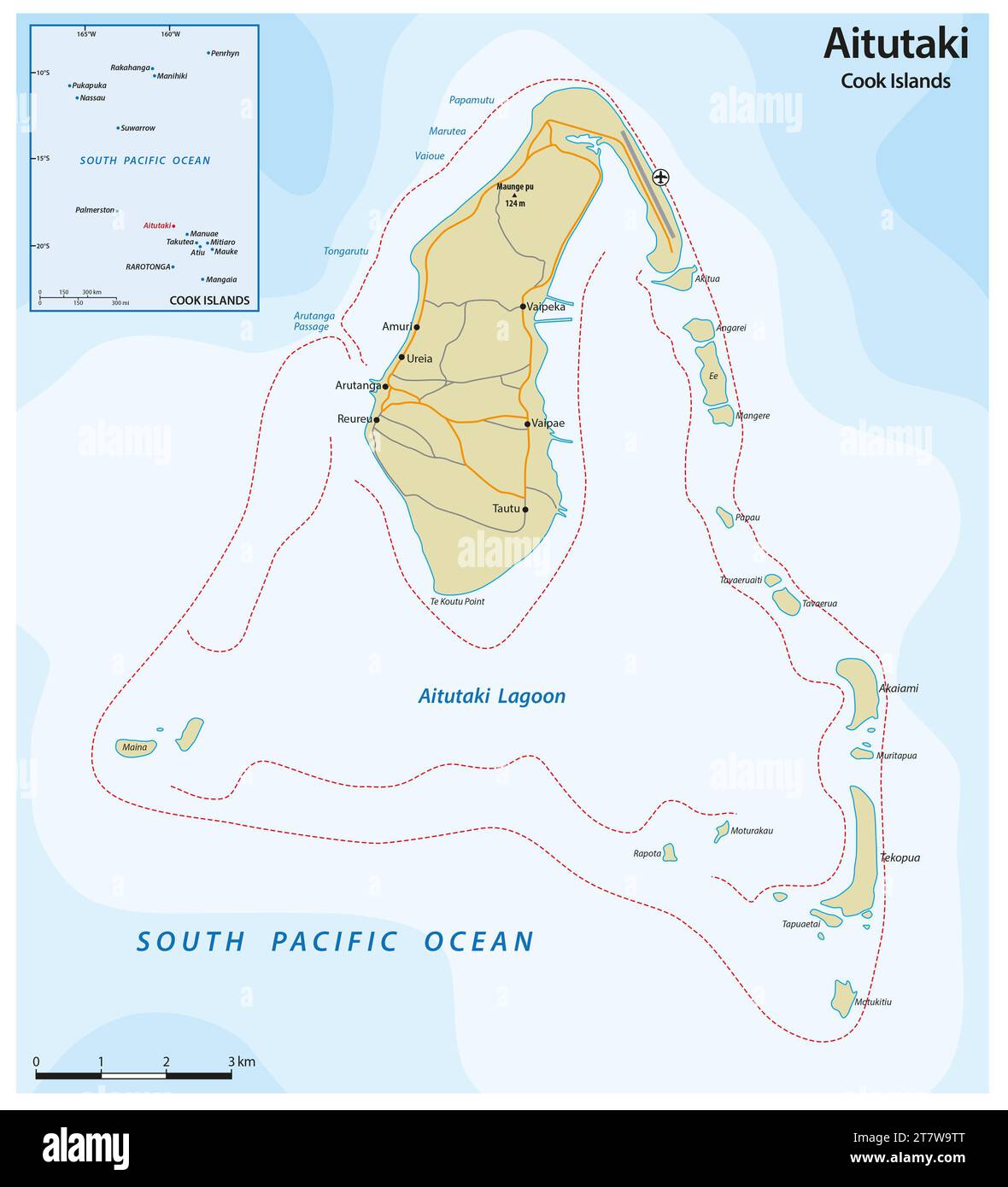 Carte vectorielle de Aitutaki Island, Îles Cook Banque D'Images
