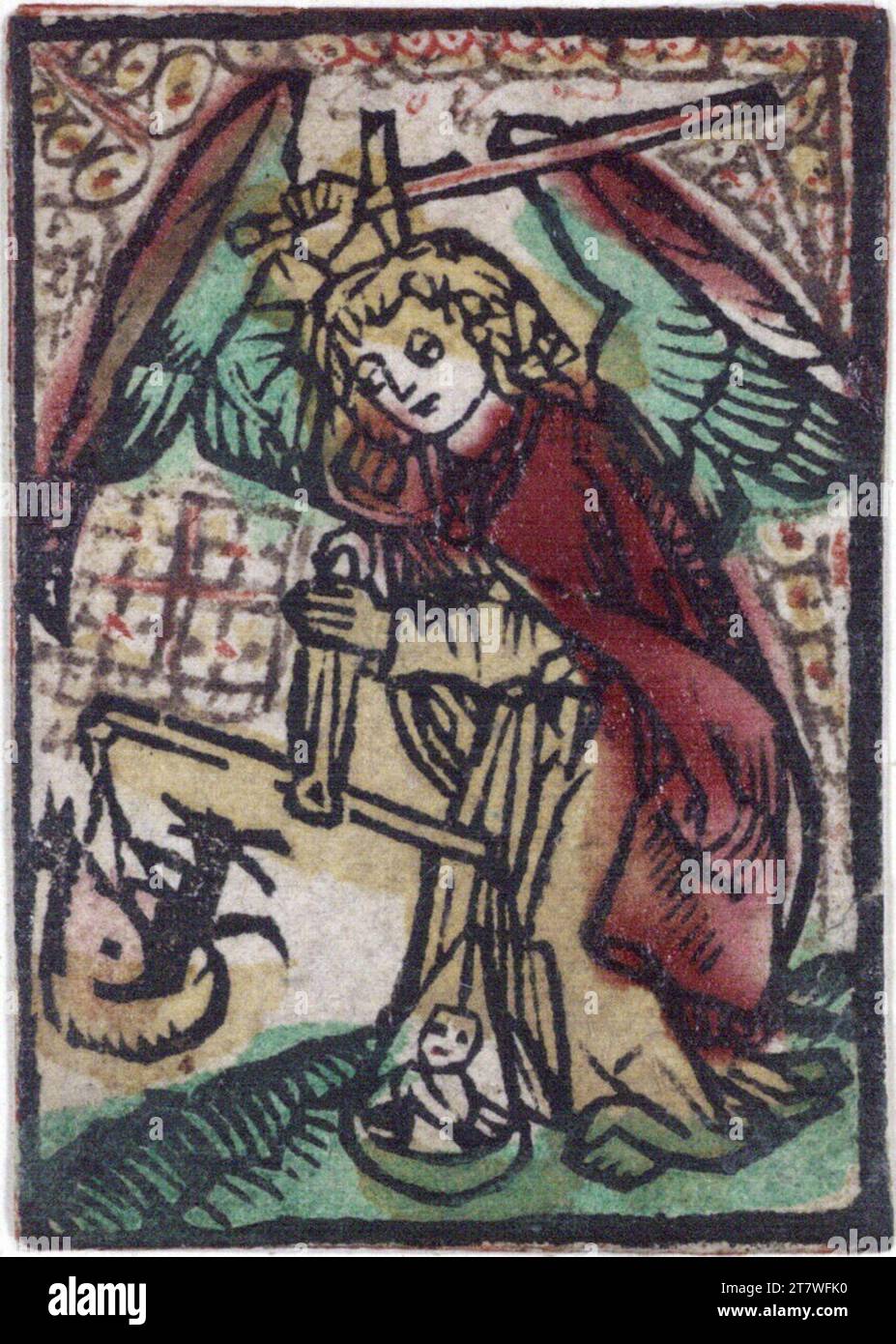 Anonym Saint Michel. Gravure sur bois, colorée vers 1475-1485 Banque D'Images