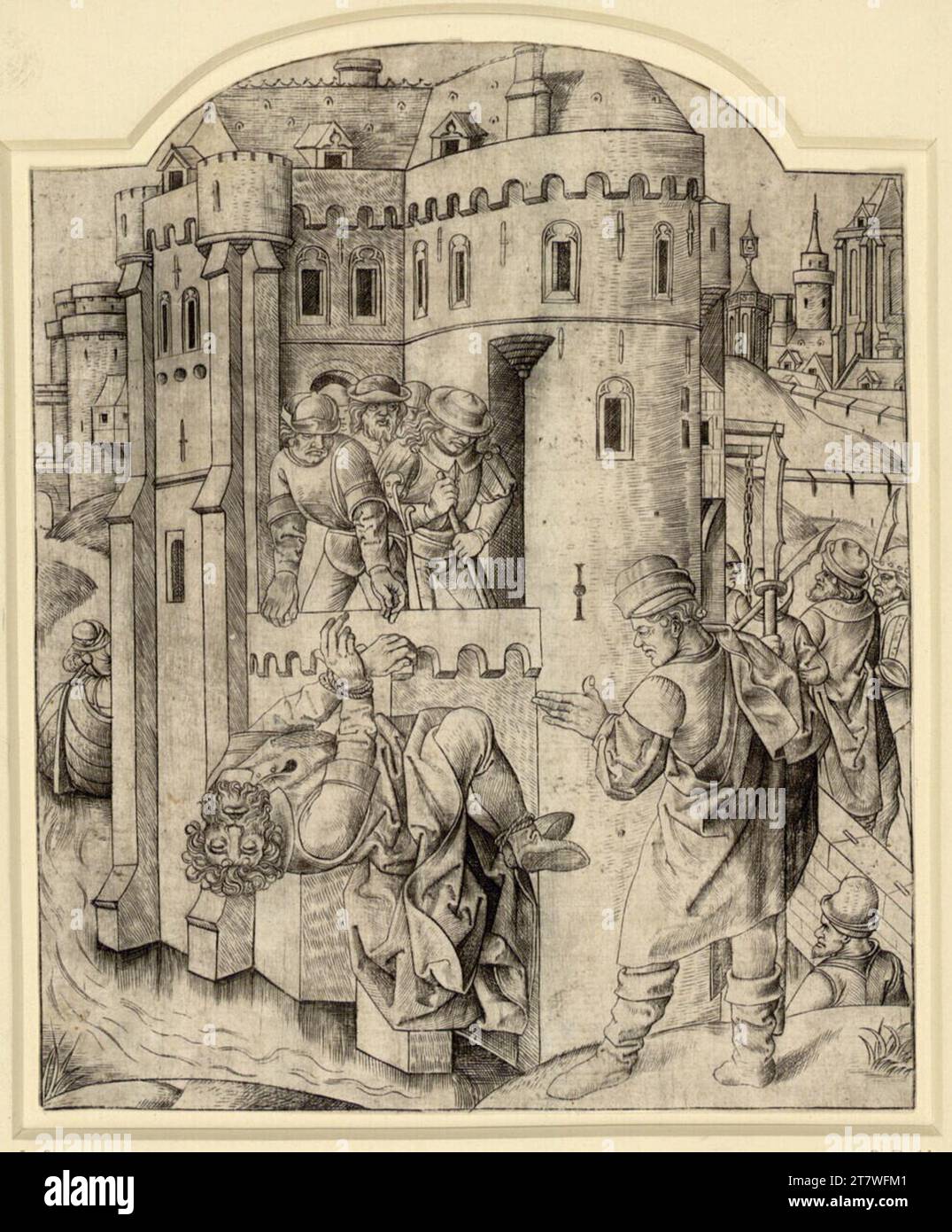 Meister der Boccaccio-Bilder Marcus Manlius Capitolinus wird in den Tiber Gestürzt. Gravure sur cuivre Banque D'Images