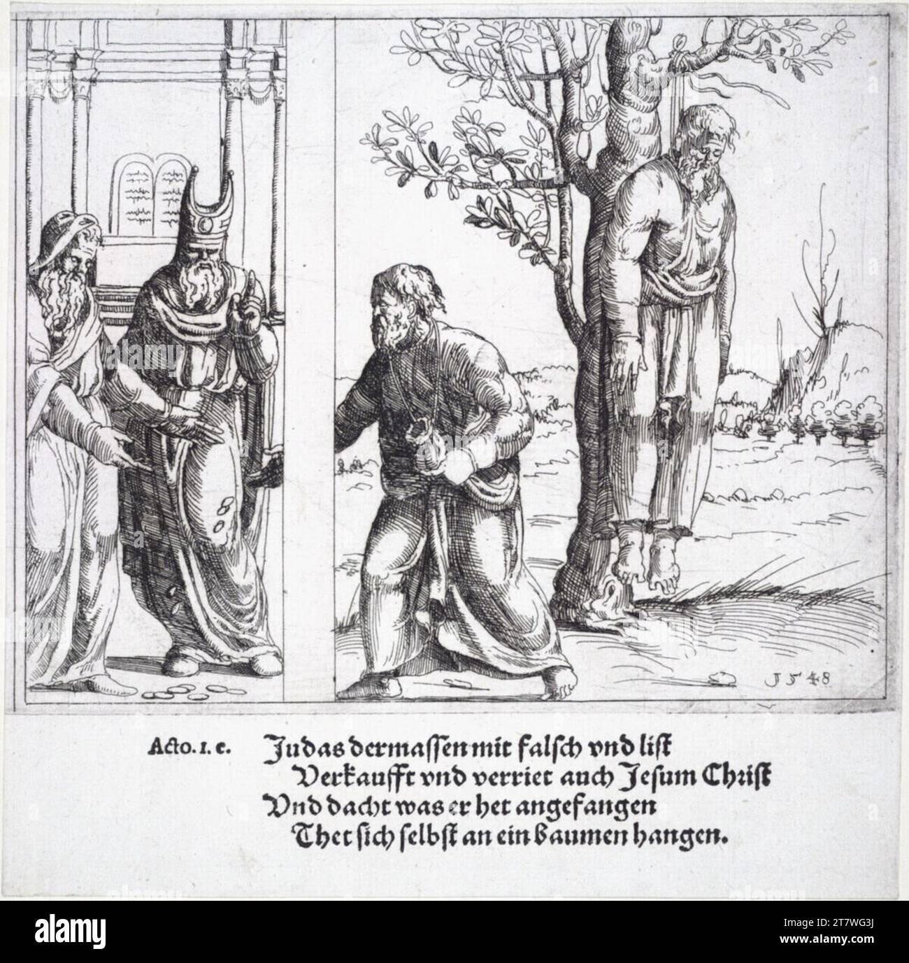 Augustin Hirschvogel la mort de Judas. Gravure, impression de type 1548, 1548 Banque D'Images