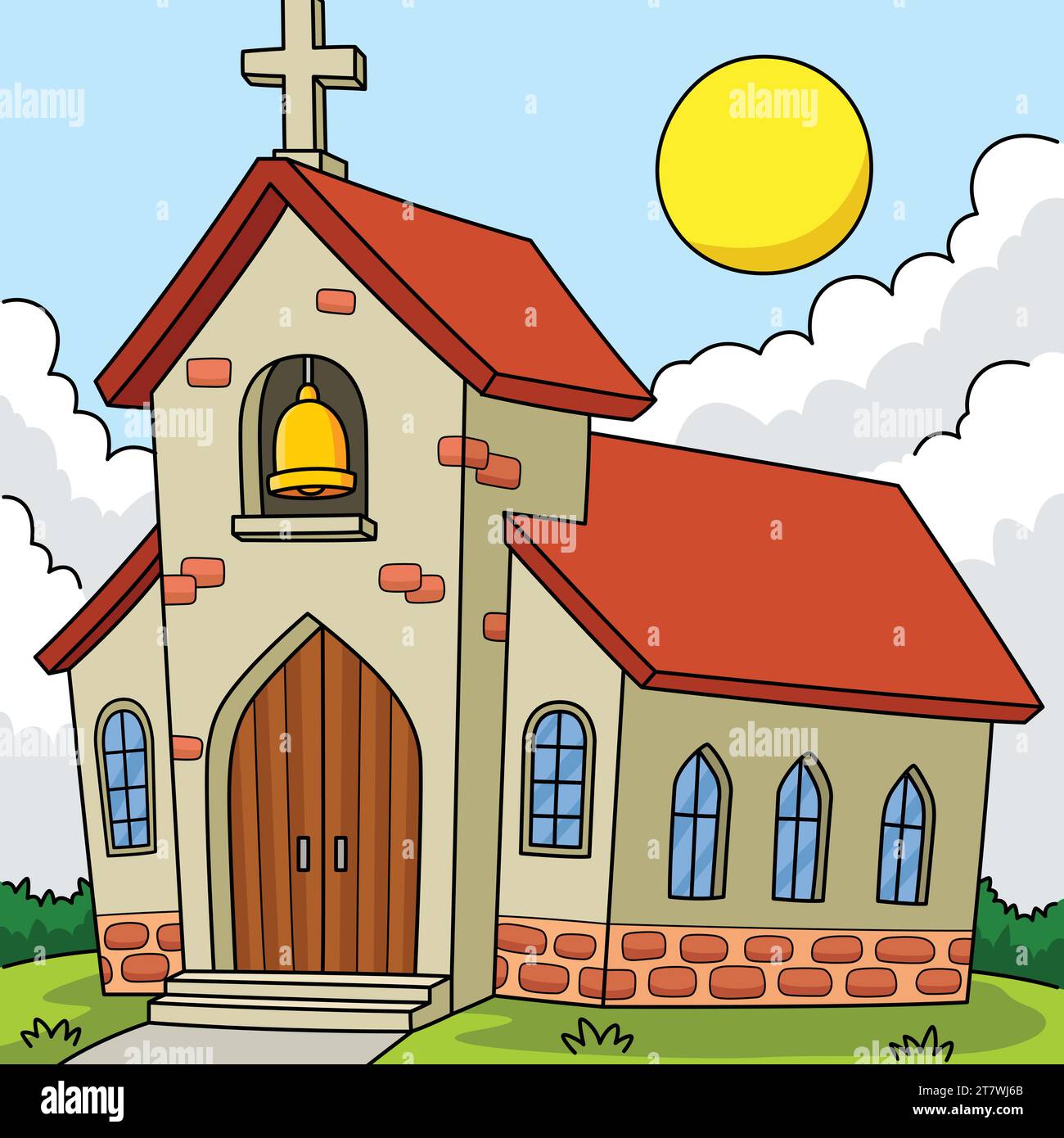Christian Church Colored Cartoon Illustration Illustration de Vecteur