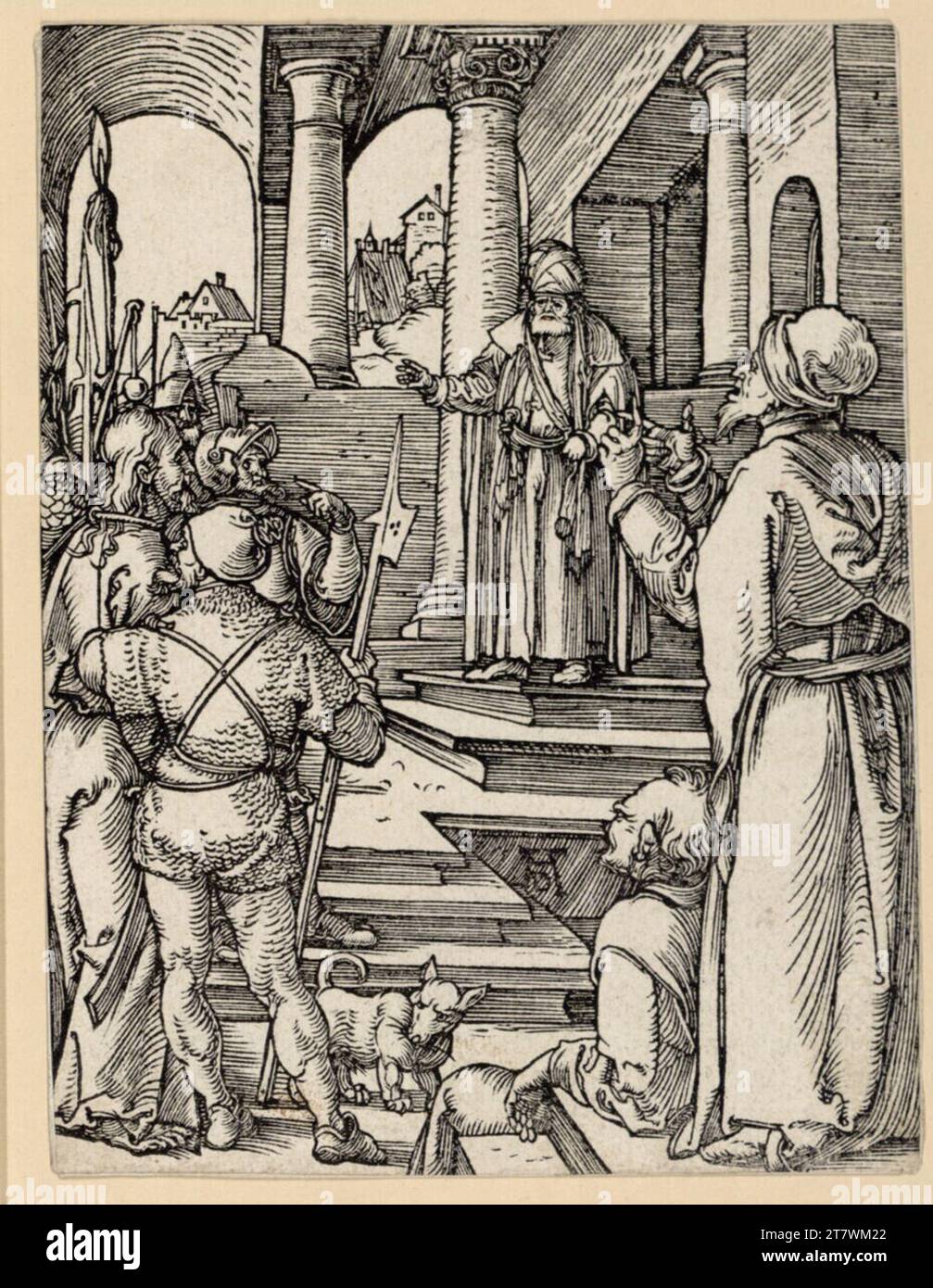 Albrecht Dürer Christ avant Pilate (petite passion, 16). Gravure sur bois ; la feuille est raccourcie pour être exposée vers 1508/09 Banque D'Images