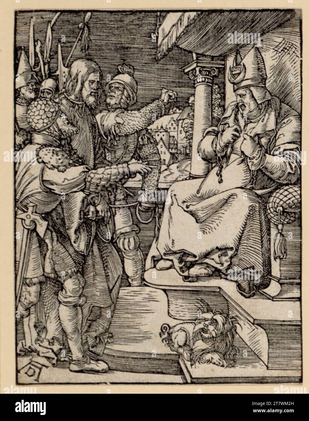 Albrecht Dürer Christ avant Kaiphas (petite passion, 14). Gravure sur bois ; la feuille est découpée jusqu'au bord de la plaque vers 1508/09 Banque D'Images