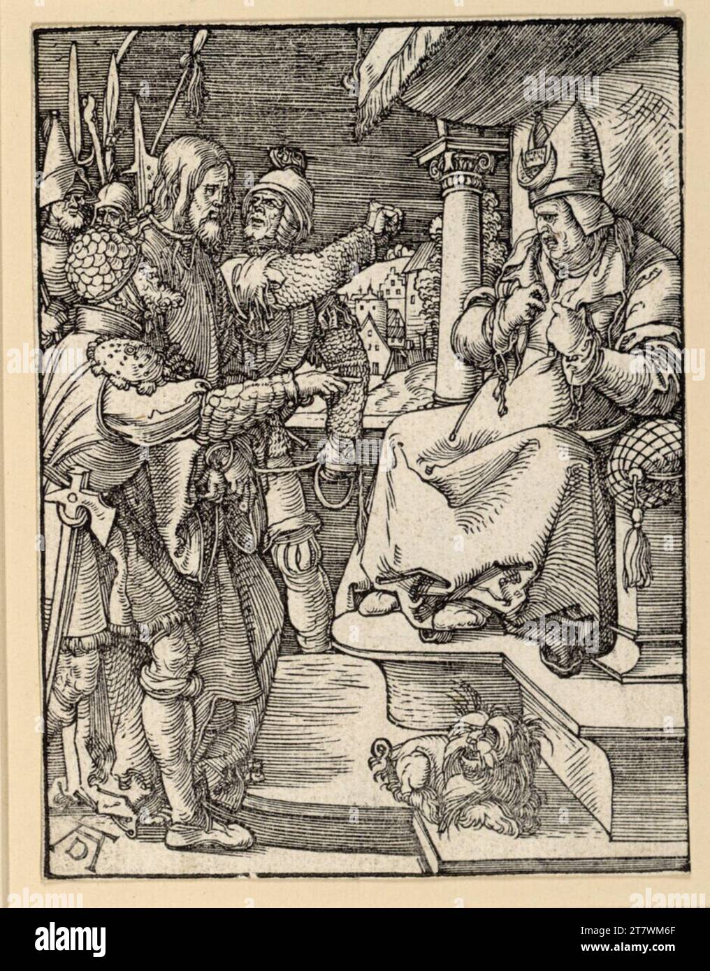 Albrecht Dürer Christ avant Kaiphas (petite passion, 14). Gravure sur bois ; la feuille est découpée jusqu'au bord de la plaque vers 1508/09 Banque D'Images