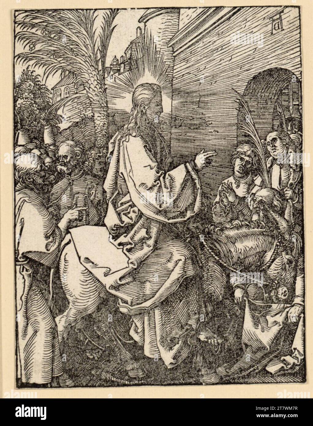 Albrecht Dürer déménagement du Christ à Jérusalem (petite passion, 6). Gravure sur bois ; la feuille est découpée jusqu'au bord de la plaque vers 1508/1509 Banque D'Images