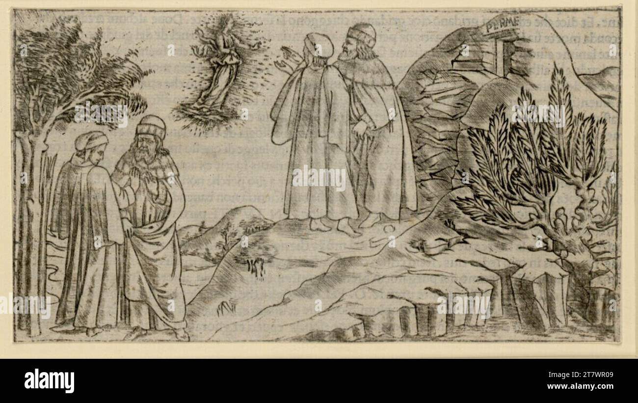 Florentinisch feine Manier Dante Divina Commedia von 1481 Dante et Virgile avec la vision de la Béatrice. Gravure sur cuivre 1481, 1481 Banque D'Images