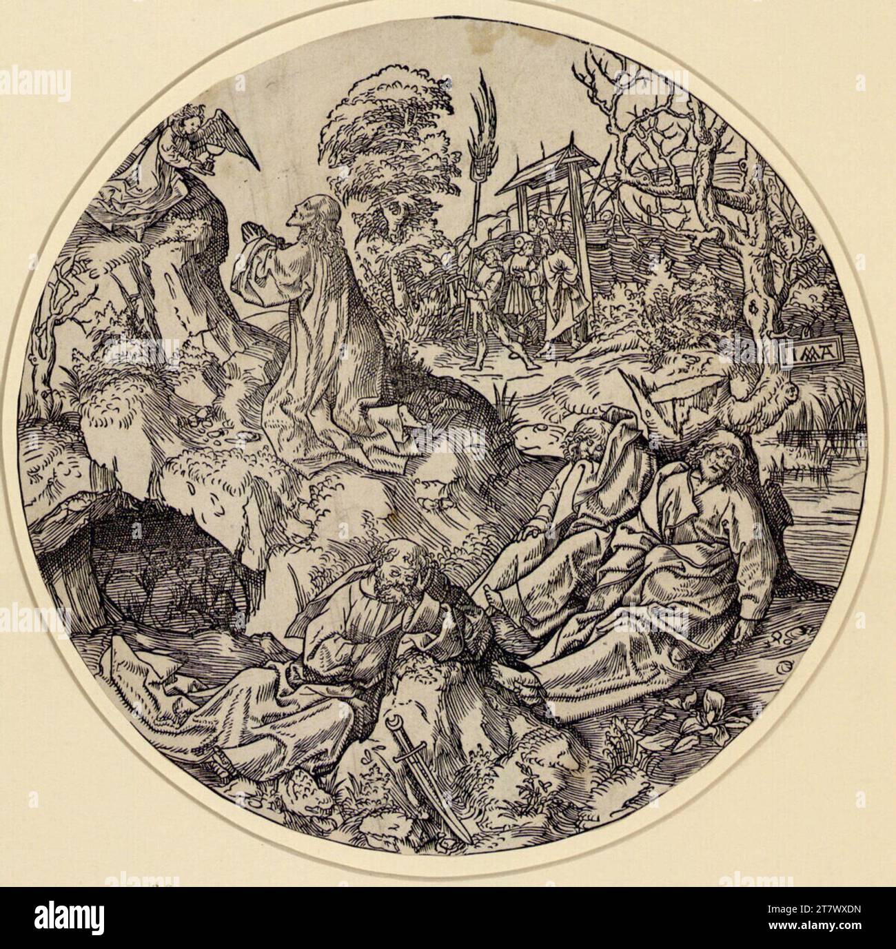 Jacob Cornelisz van Oostsanen Christ en prière sur le Ölberg. Gravure sur bois 1511-1514, 1511/1514 Banque D'Images