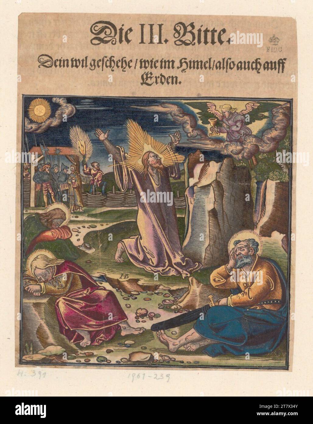 Le catéchisme de Hans Broramer Luther : Christ sur le Ölberg (la prière du Seigneur). Gravure sur bois, couleur 1553 ? , 1553 ? Banque D'Images
