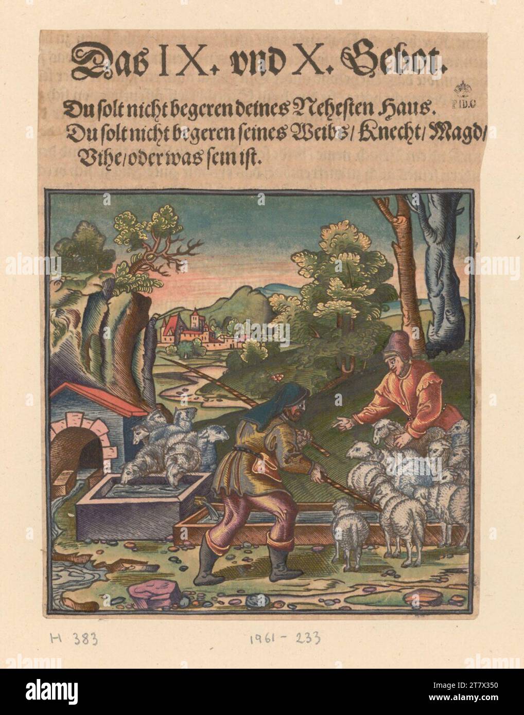 Le catéchisme de Hans Brosamer Luther : Jakob et Laban (les dix commandements). Gravure sur bois, couleur 1553 ? , 1553 ? Banque D'Images