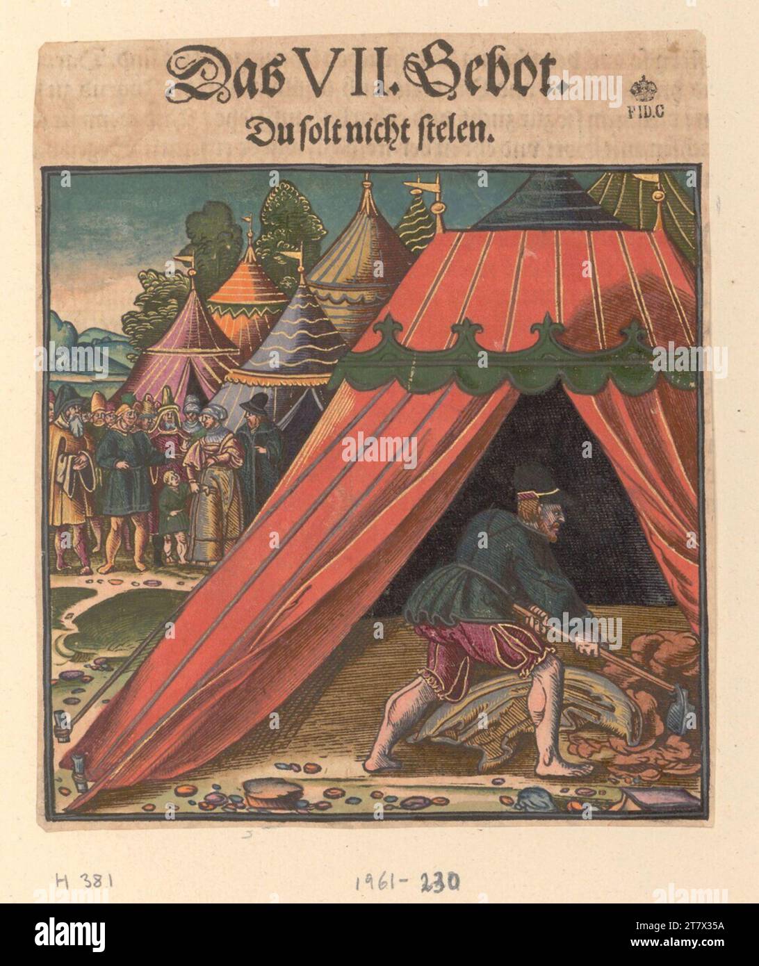 Le catéchisme de Hans Brosanmer Luther : vol Achagan (les dix commandements). Gravure sur bois, couleur 1553 ? , 1553 ? Banque D'Images