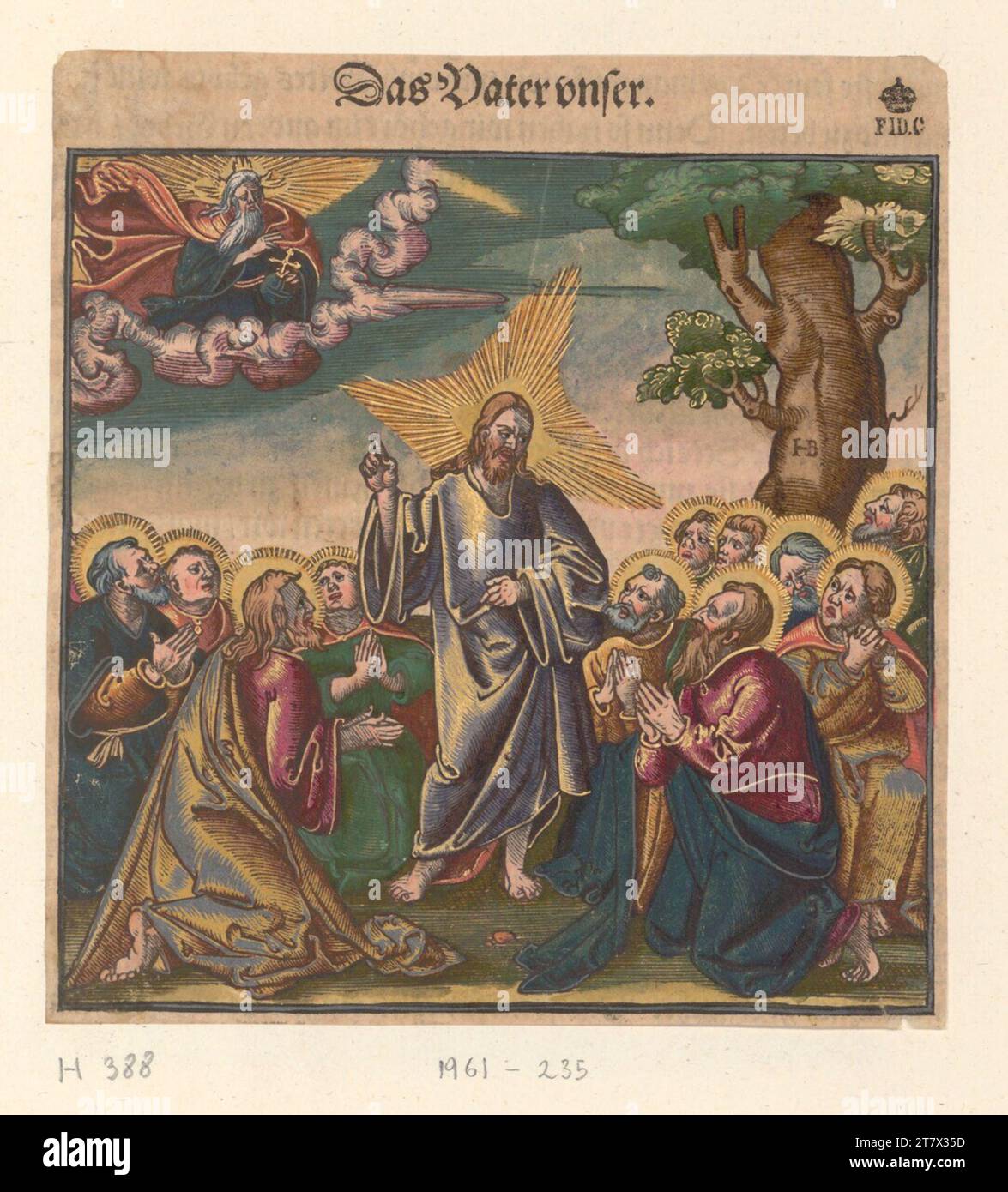 Le catéchisme de Hans Brosanmer Luther : Christ enseigne la prière du Seigneur (la prière du Seigneur). Gravure sur bois, couleur 1553 ? , 1553 ? Banque D'Images