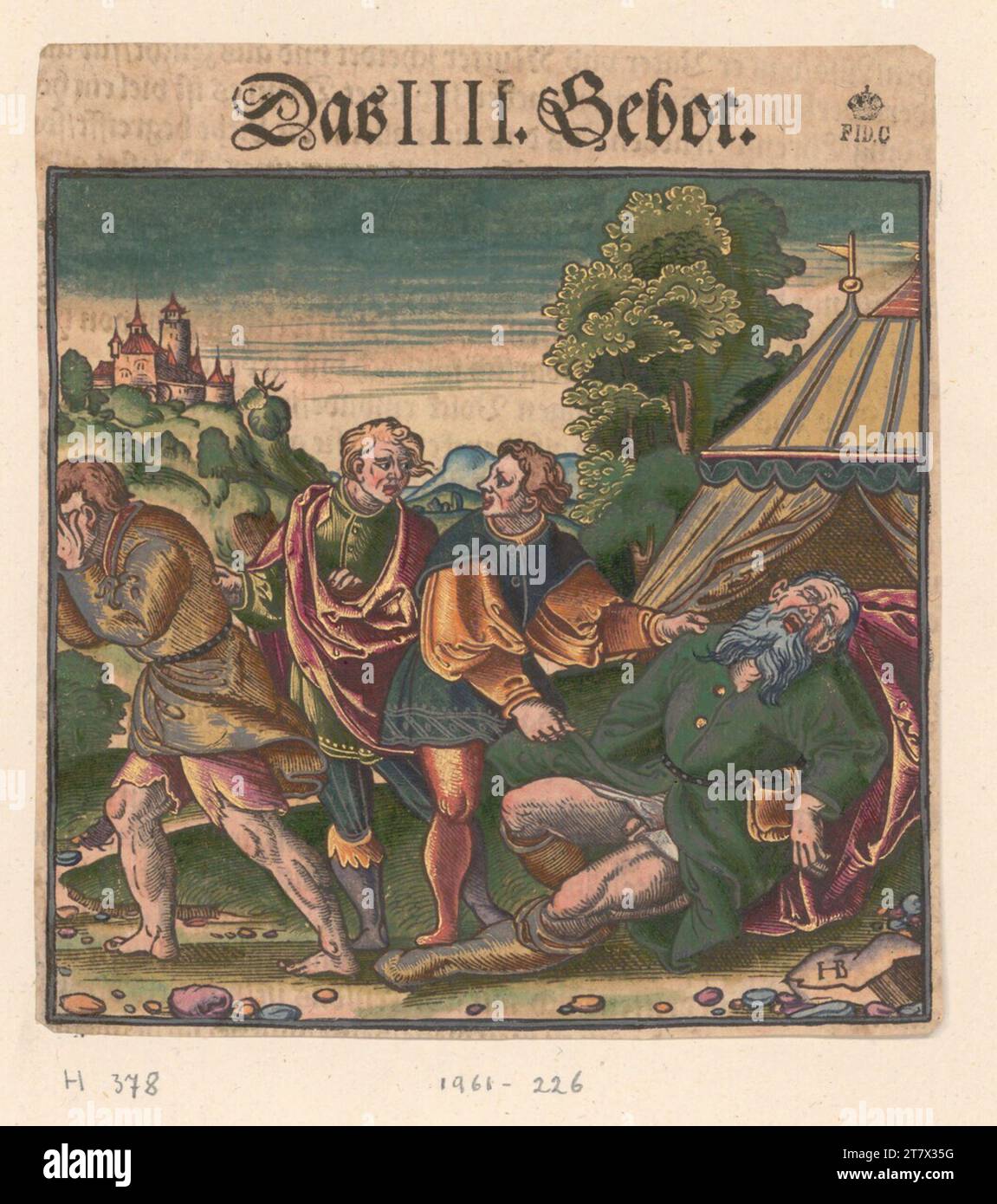 Le catéchisme de Hans Brosanmer Luther : l'ivresse de Noé (les dix commandements). Gravure sur bois, couleur 1553 ? , 1553 ? Banque D'Images